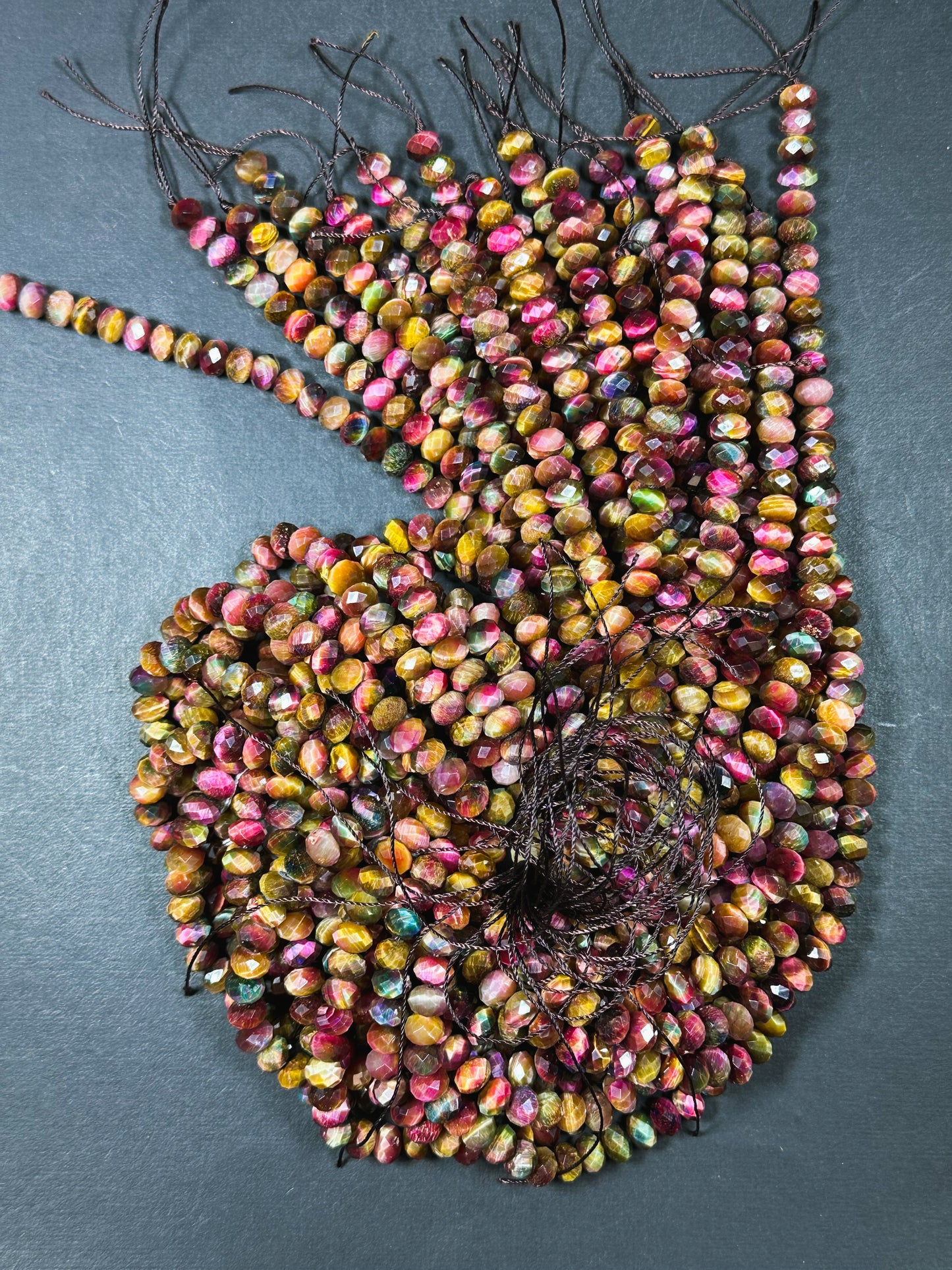 Natural Galaxy Tiger Eye Gemstone Bead Faceted 8x5mm Rondelle Shape, Gorgeous Multicolor Pink Golden Brown Color Tiger Eye Full Strand 15.5"