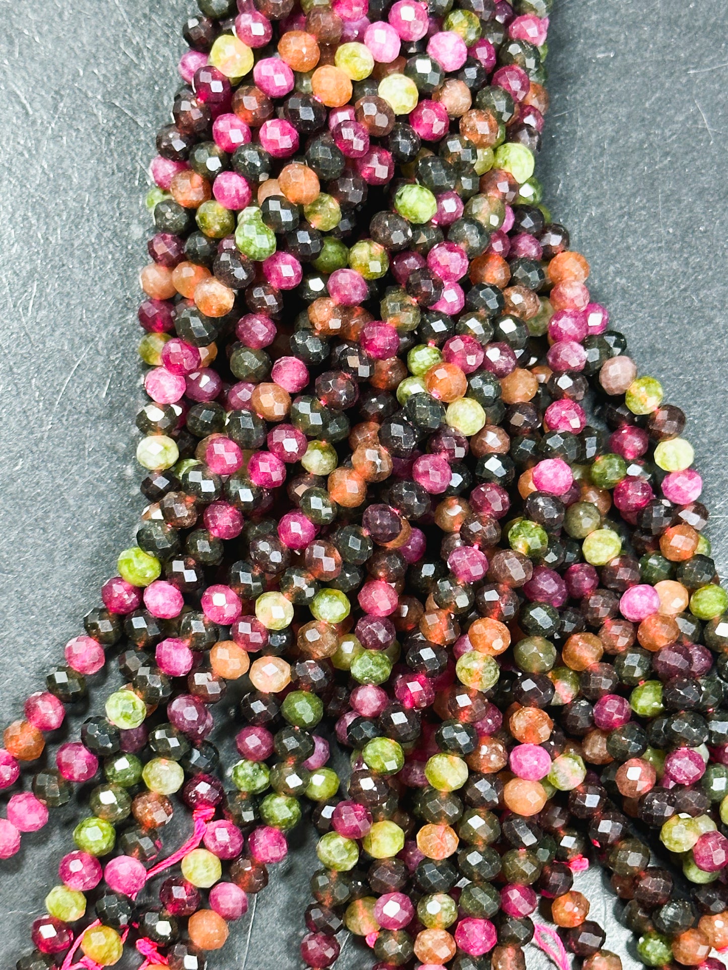NATURAL Tourmaline Gemstone Bead Faceted 6x5mm 8x6mm Rondelle Shape, Beautiful Multicolor Tourmaline Gemstone Bead Great Quality Full Strand 15.5"