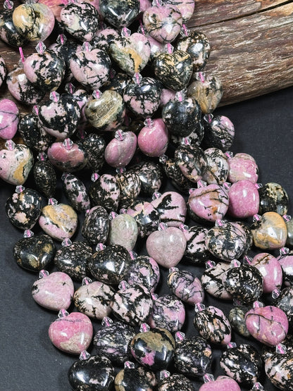 Natural Rhodonite Gemstone Bead 20mm Heart Shape Bead, Gorgeous Natural Pink Black Color Rhodonite Bead, Excellent Quality Full Strand 15.5"