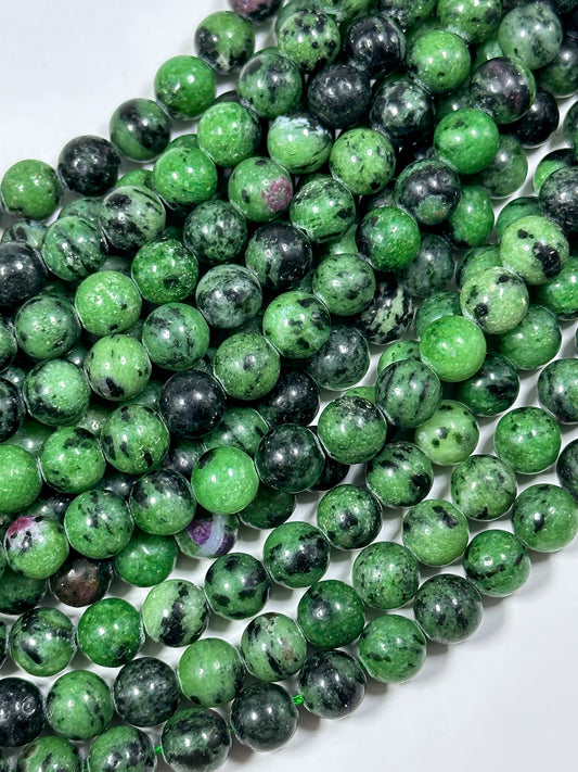 NATURAL Ruby Zoisite Gemstone Bead 4mm 6mm 8mm 10mm Round Beads, Beautiful Green Ruby Red Color Zoisite Gemstone, Full Strand 15.5"