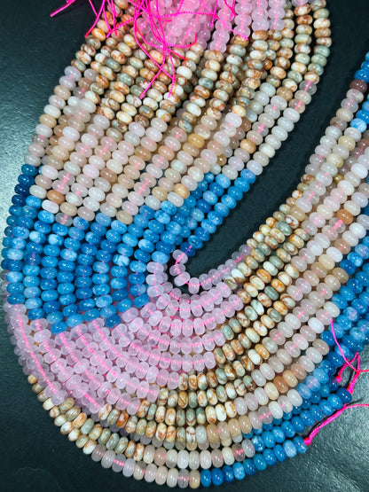 Natural Mixed Gemstone Beads 8x5mm Rondelle Shape, Beautiful Rose Quartz Jasper Flower Agate Blue Apatite Gemstone Beads, Full Strand 15.5"