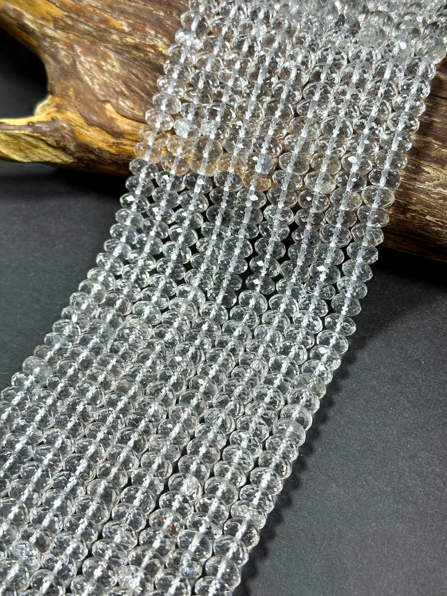 Natural Clear Rock Crystal Quartz Faceted 9x5mm Rondelle Beads, Gorgeous Natural Clear Crystal Quartz Gemstone Bead, Excellent Quality 15.5"
