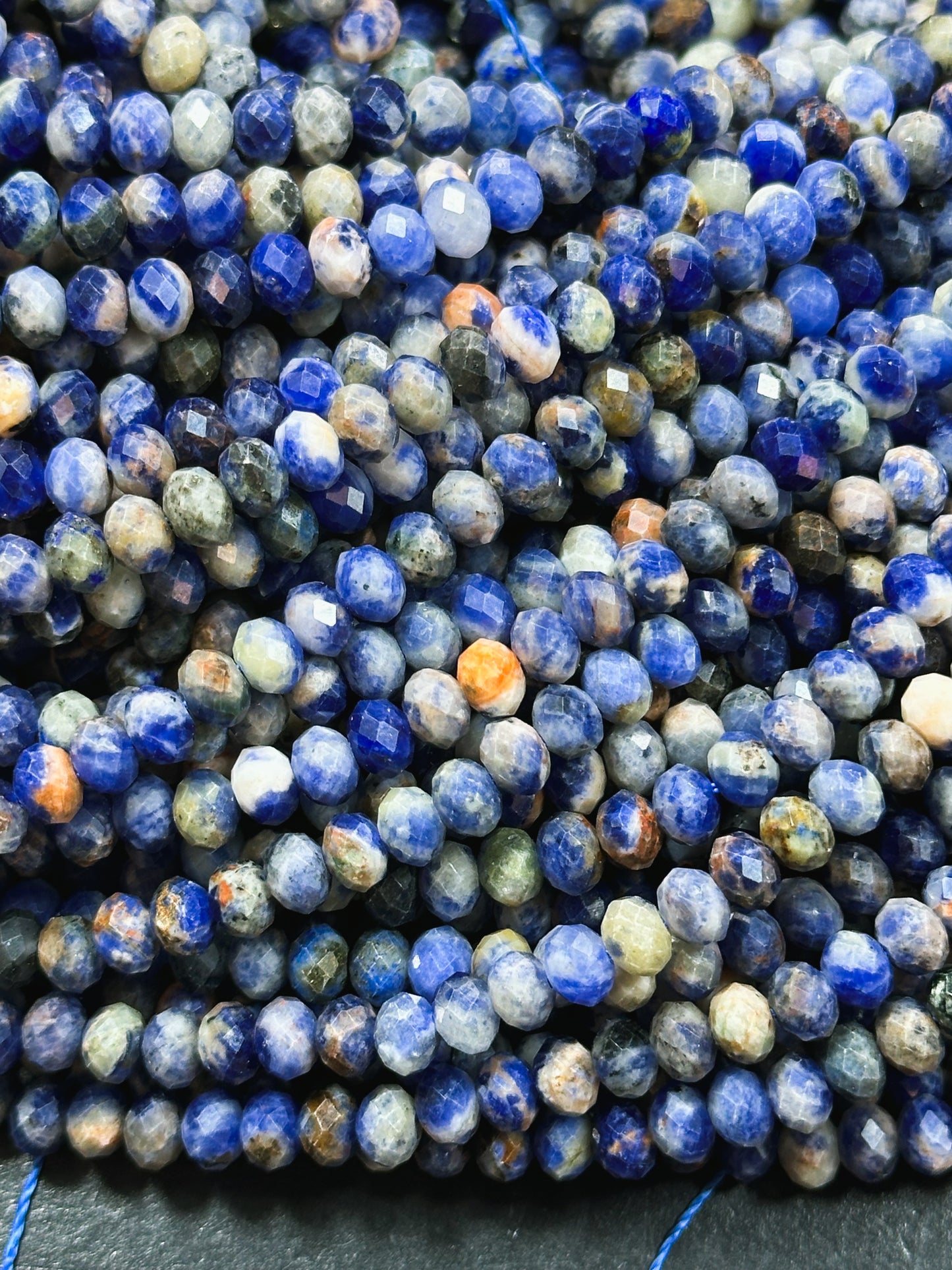 Natural Sunset Sodalite Gemstone Bead Faceted 5x4mm Rondelle Shape Bead, Beautiful Natural Royal Blue White Orange Color Sodalite Bead 15.5"