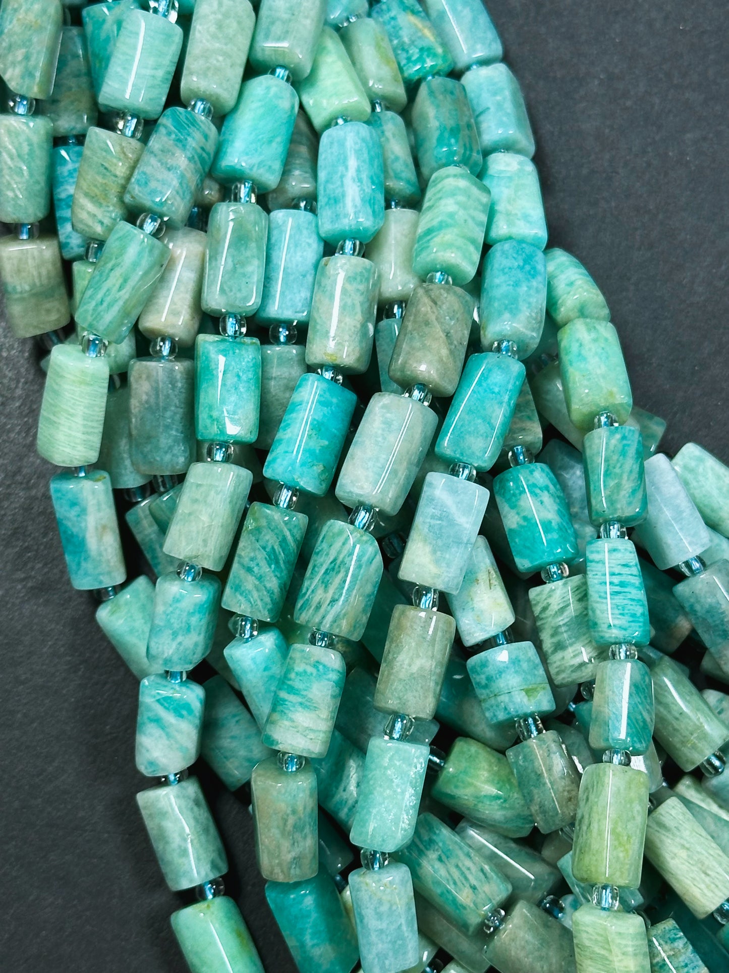 Natural Amazonite Gemstone Bead Faceted 12x8mm Tube Shape Bead, Beautiful Natural Green Blue Color Amazonite Stone Beads, Full Strand 15.5"