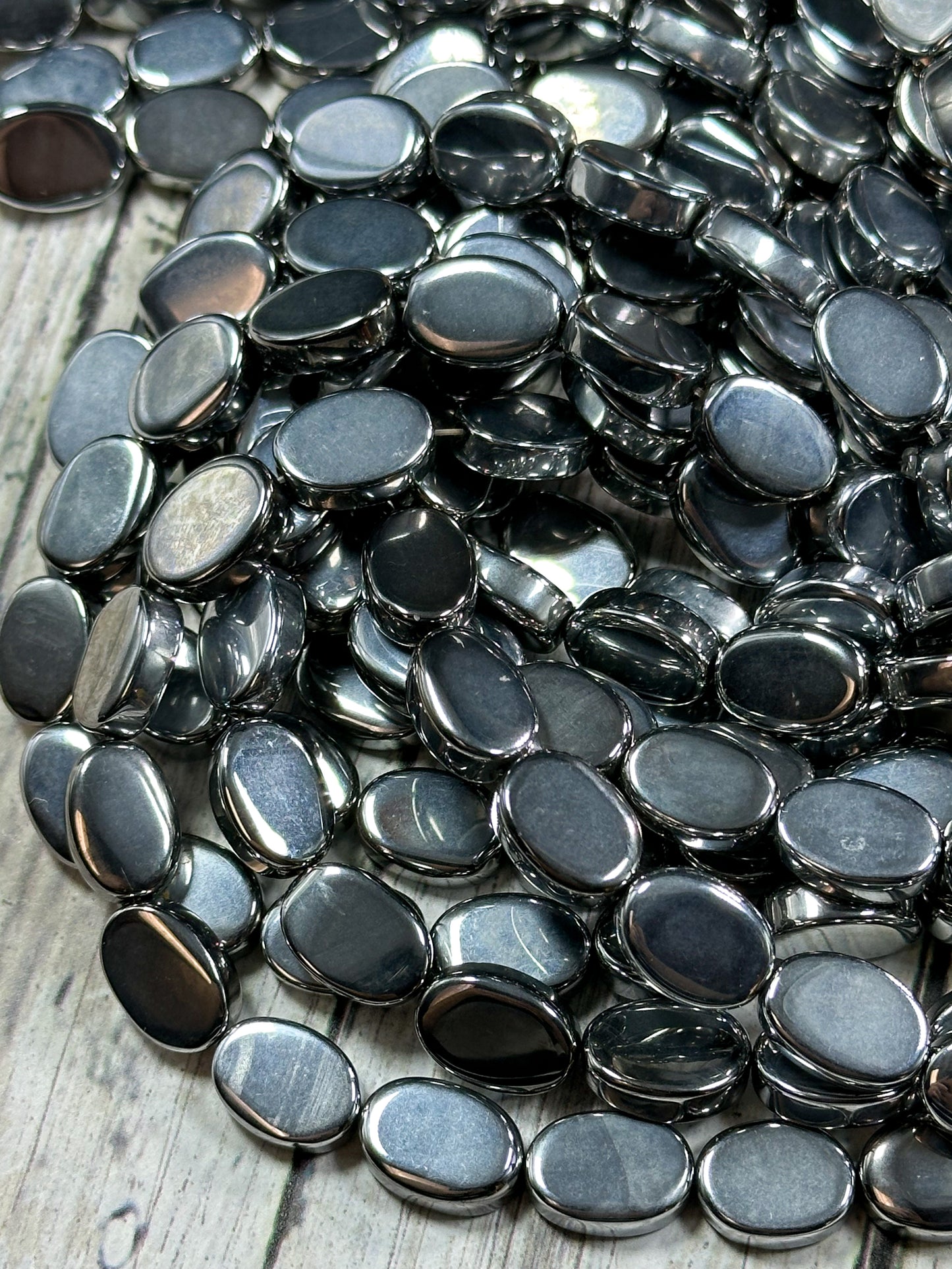 Natural Hematite Gemstone Bead 14x10mm Oval Shape Bead, Beautiful Metallic Gray Color Hematite Gemstone Beads, Full Strand 15.5"