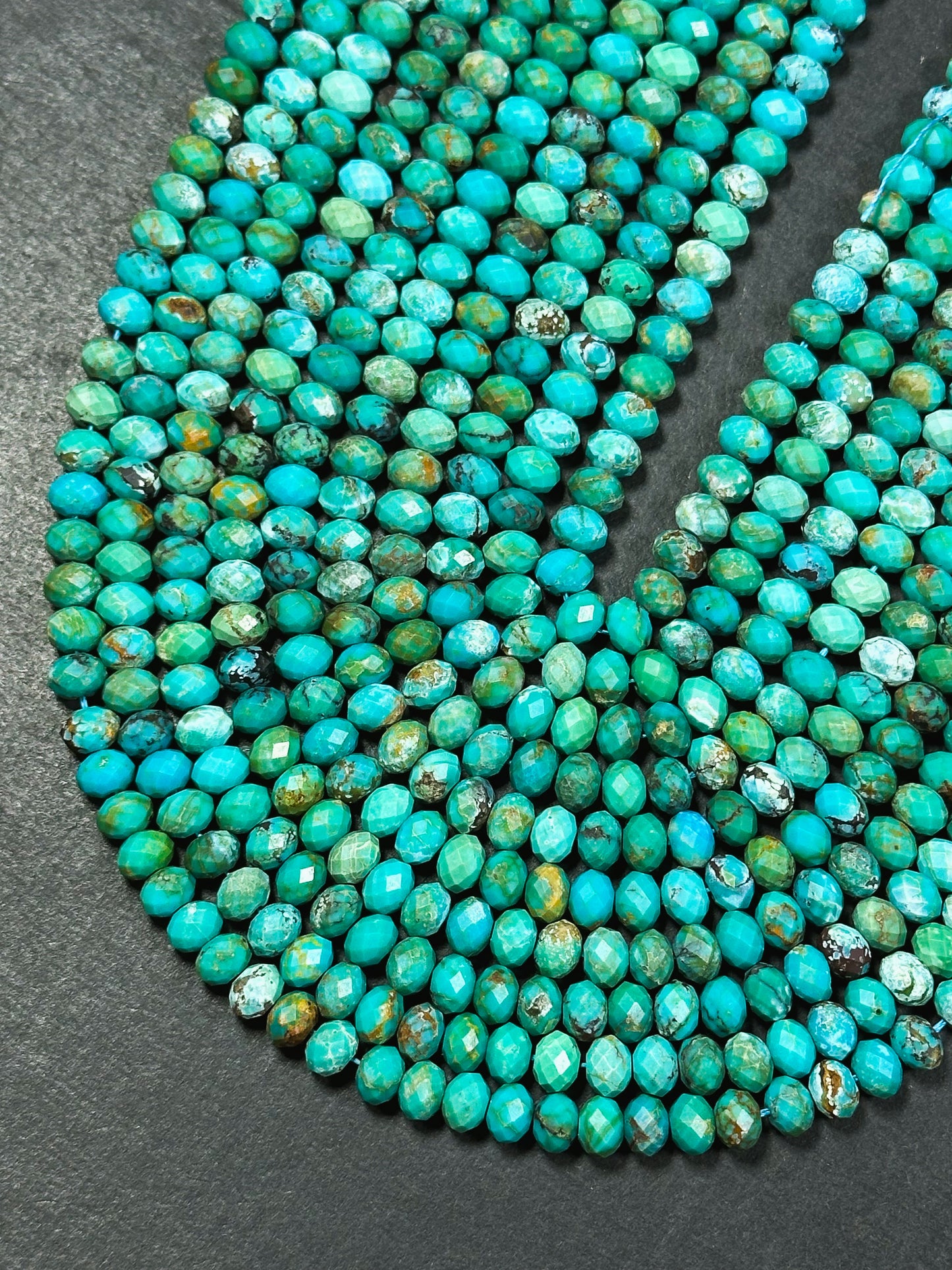 Natural Turquoise Gemstone Bead Faceted 6x4mm Rondelle Beads, Beautiful Natural Blue Green Turquoise Gemstone Beads Excellent Quality 15.5"