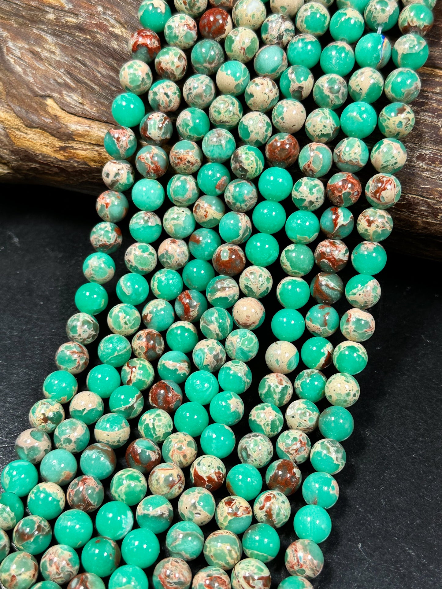 Natural Sea Sediment Jasper Gemstone Bead 6mm 8mm Round Beads, Beautiful Teal Green Beige Color Imperial Jasper Beads Full Strand 15.5"