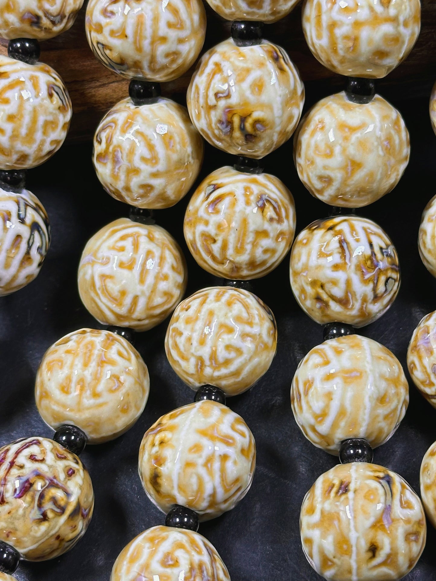 Beautiful Hand Painted Porcelain Beads, 20mm Unique Design Hand Painted Porcelain Round Shape Beads, Gorgeous Beige Color Porcelain Bead 8"