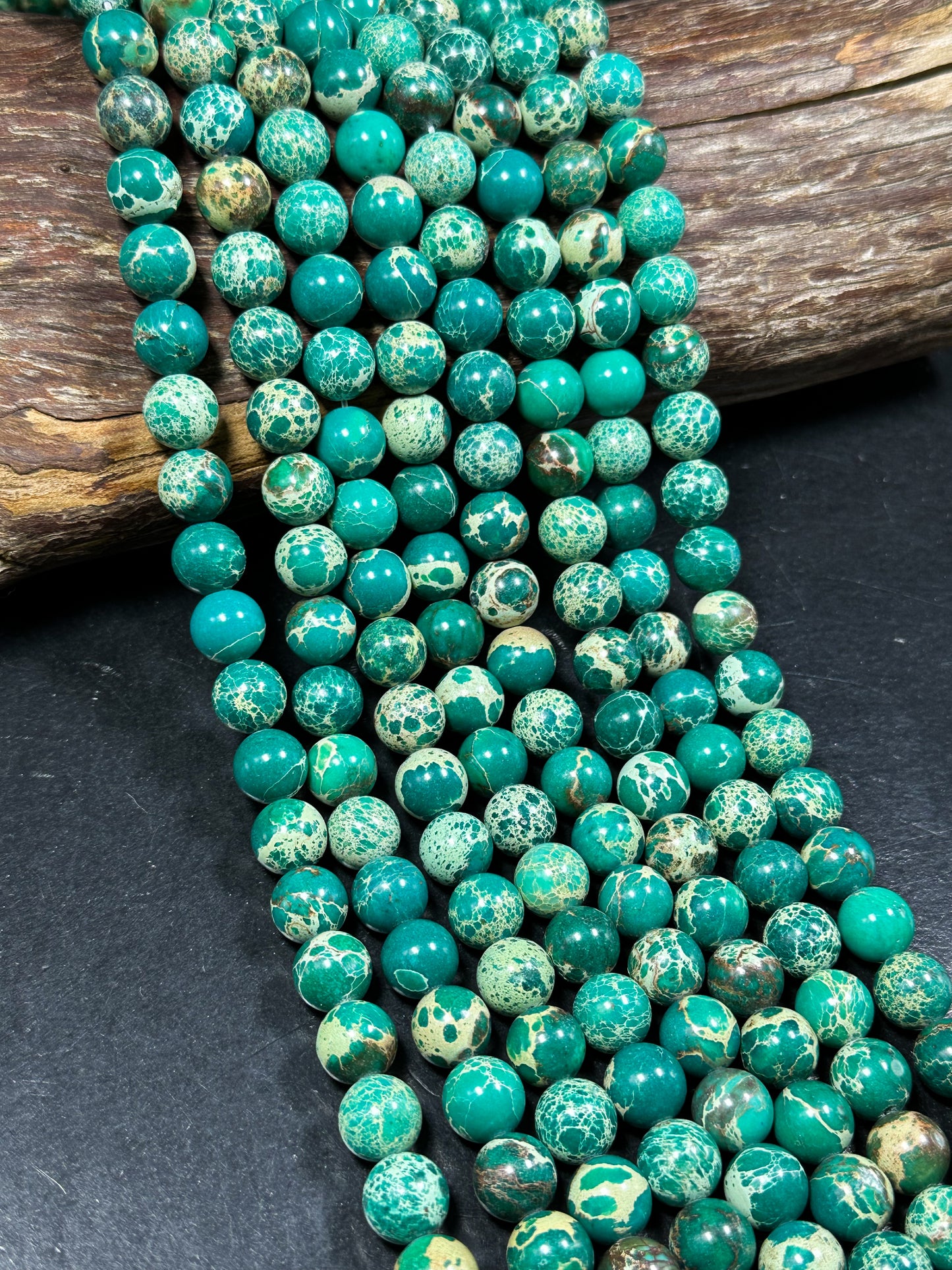 Natural Sea Sediment Jasper Gemstone Bead 6mm 8mm 10mm Round Beads, Beautiful Green Beige Color Imperial Jasper Beads Full Strand 15.5"