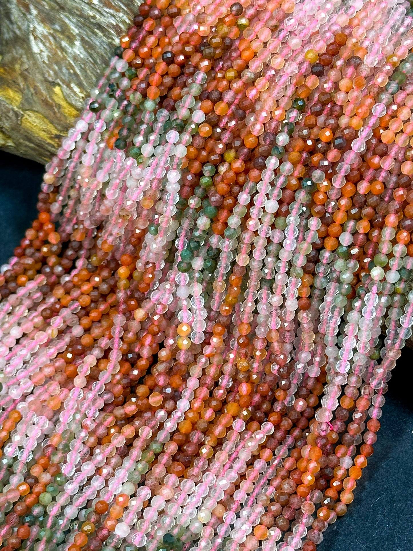 AAA NATURAL Multicolor Rutilated Quartz Gemstone Bead Faceted 3mm Round Beads Beautiful Red Orange Green Color Rutilated Quartz 15.5" Strand