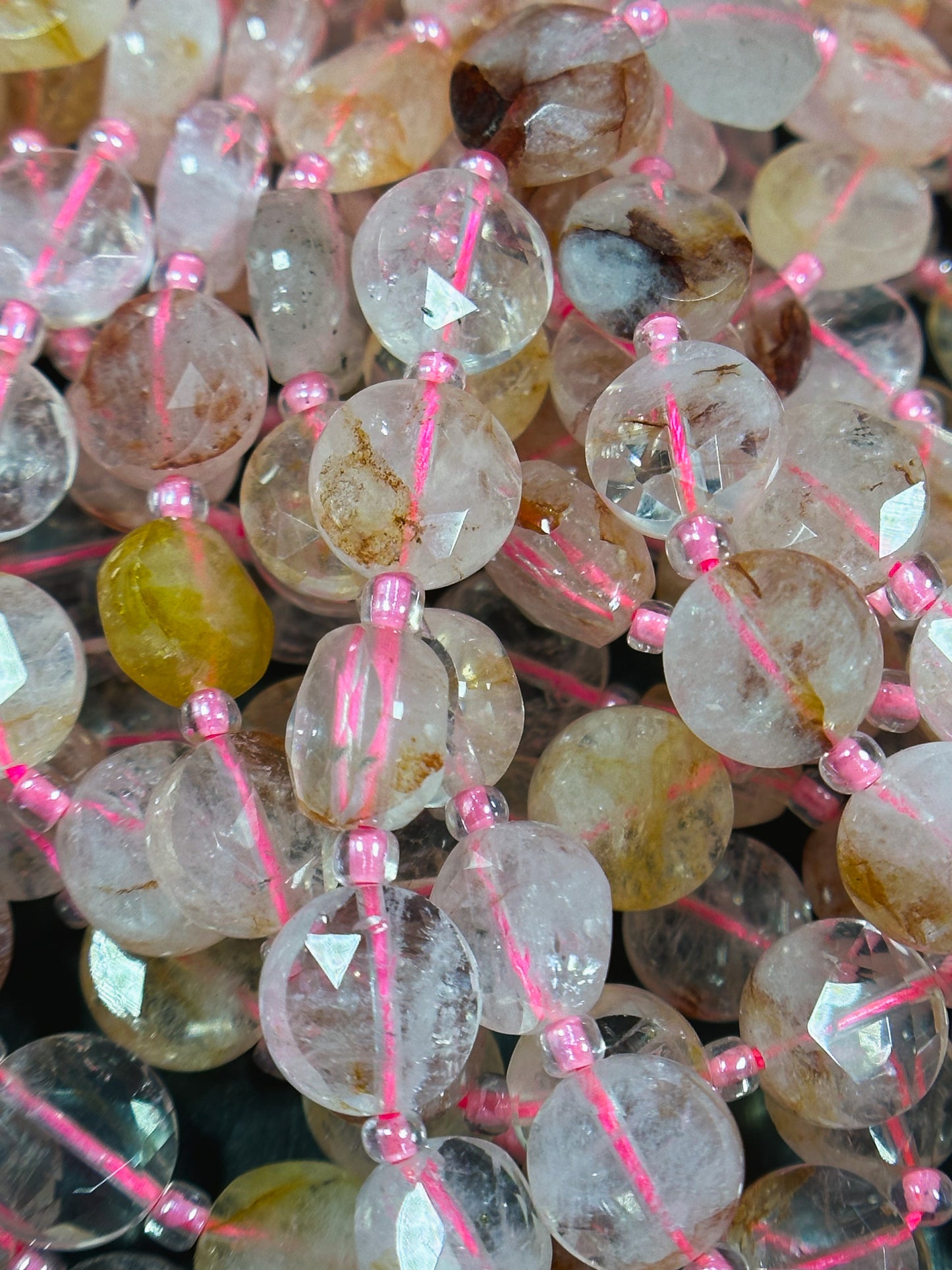 Natural Fire Cherry Quartz Gemstone Bead Faceted 9mm Coin Shape Bead, Beautiful Natural Clear Red Pink Cherry Quartz Bead, Full Strand 15.5