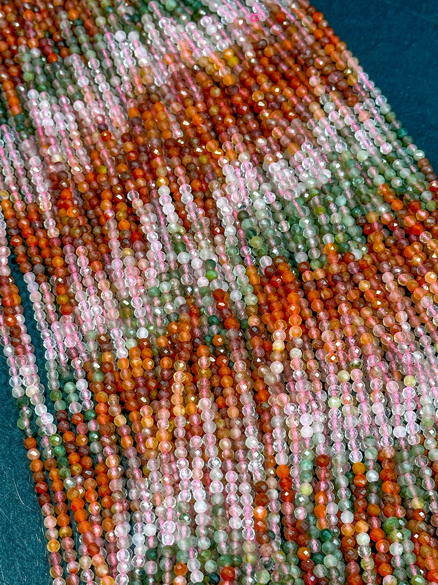 AAA NATURAL Multicolor Rutilated Quartz Gemstone Bead Faceted 3mm Round Beads Beautiful Red Orange Green Color Rutilated Quartz 15.5" Strand