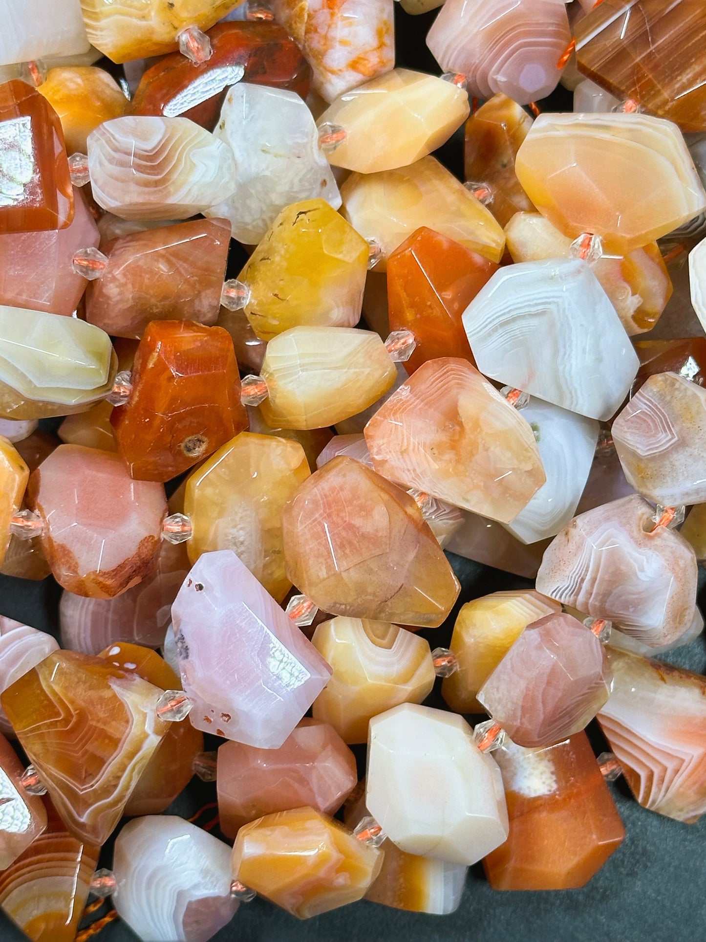 Natural Botswana Agate Gemstone Bead Faceted Nugget Shape, Beautiful Orange White Color Botswana Beads, Excellent Quality Full Strand 15.5"