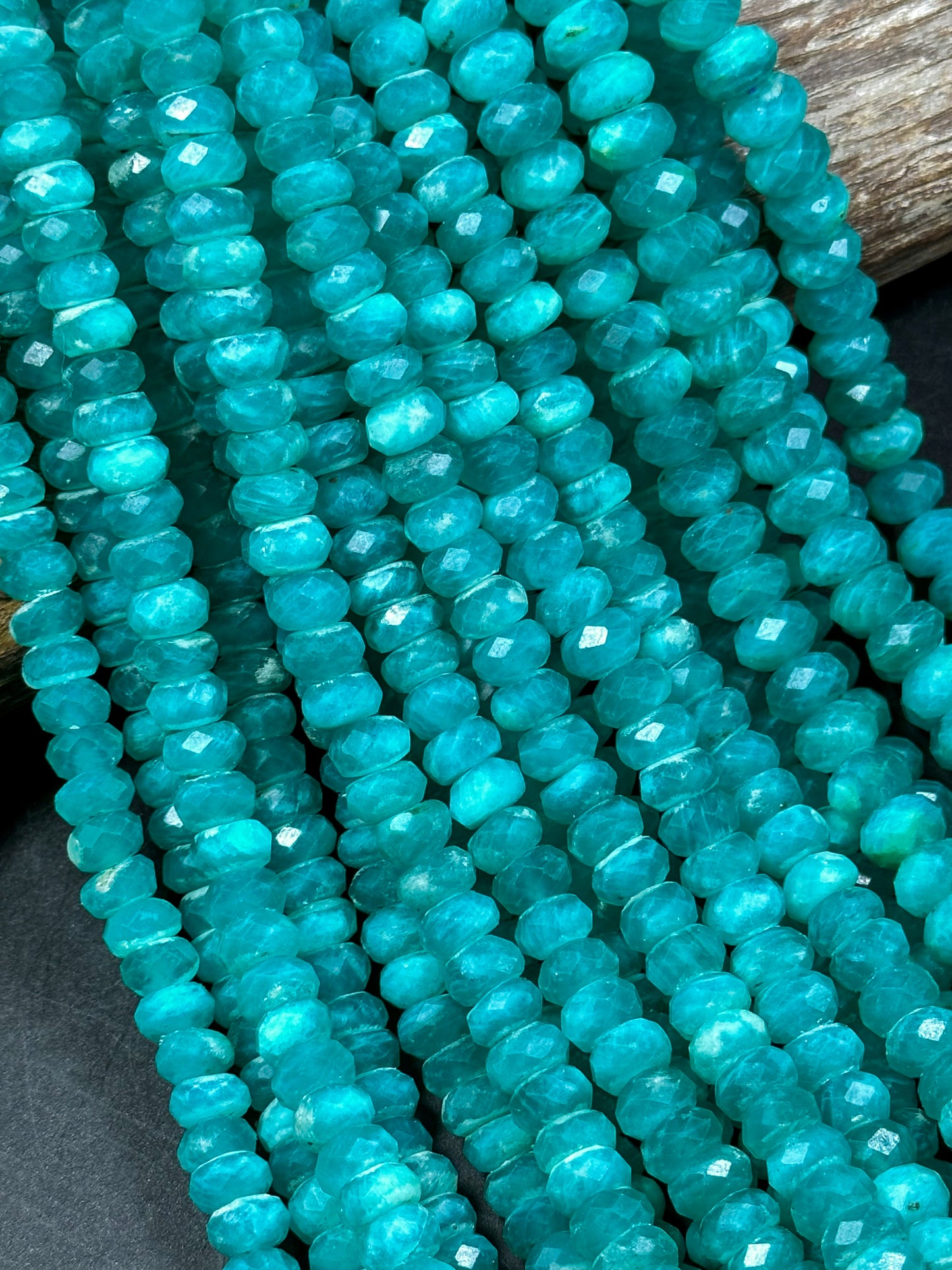 AA+ NATURAL Amazonite Gemstone Bead Faceted 6x4mm 8x5mm Rondelle Shape, Gorgeous Green Blue Color Amazonite Gemstone Bead Full Strand 15.5"