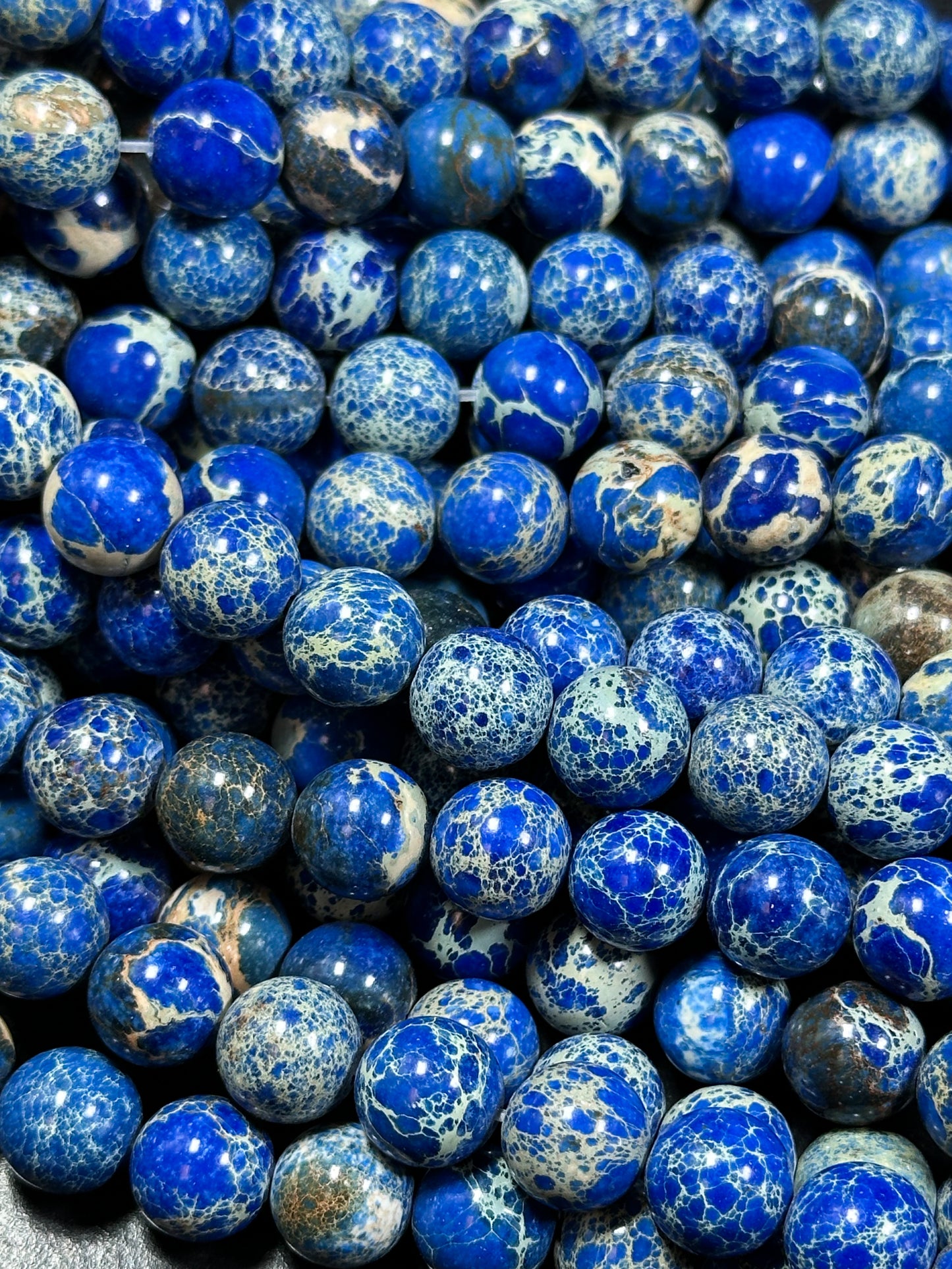 Natural Sea Sediment Jasper Gemstone Bead 8mm 10mm Round Beads, Beautiful Dark Royal Blue Color Imperial Jasper Beads Full Strand 15.5"