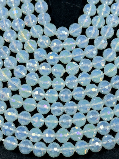 Beautiful Mystic Chinese Crystal Glass Bead Faceted 6mm 10mm Round Bead, Gorgeous Iridescent Clear White Color Crystals, Great Quality Glass