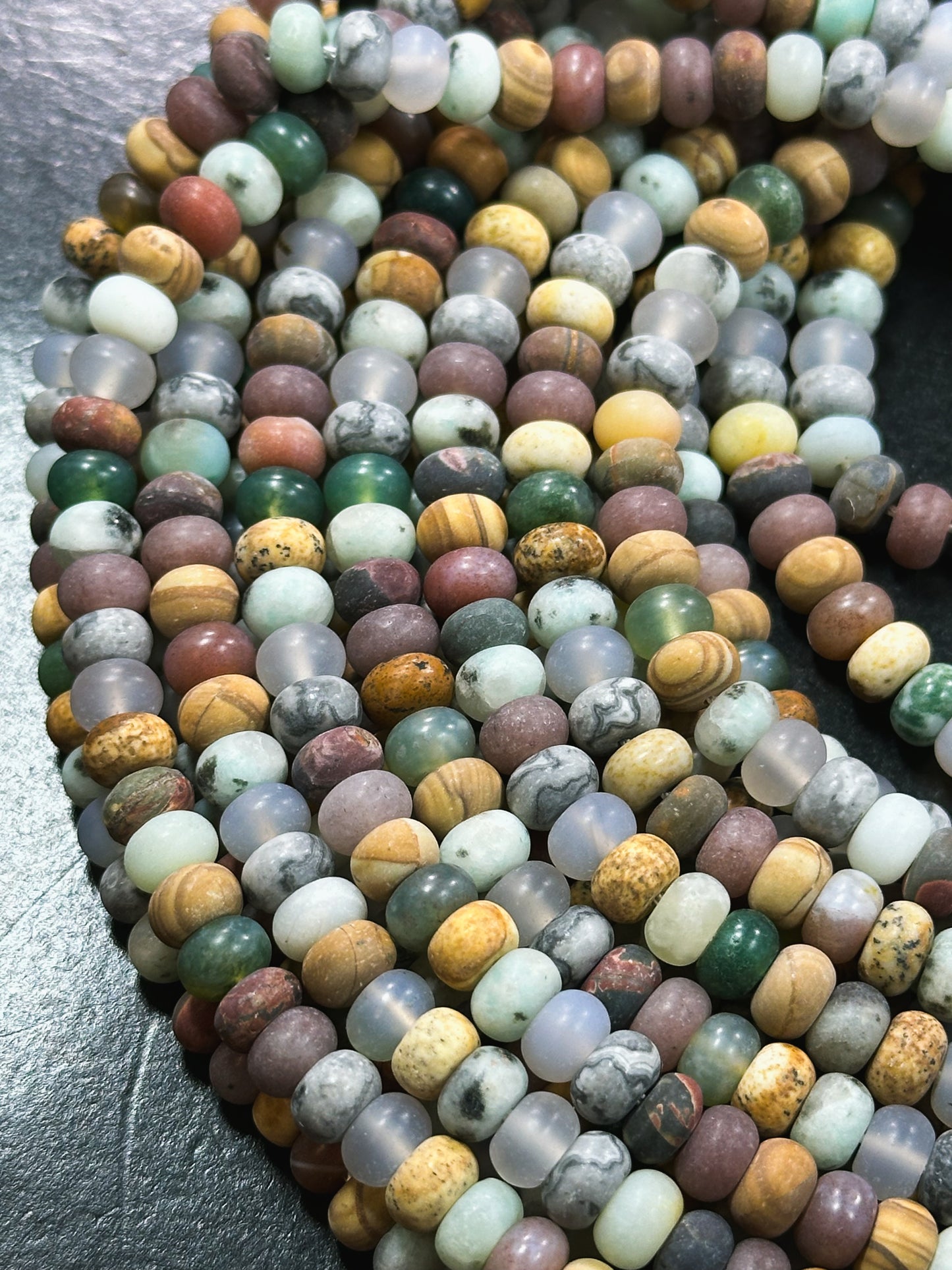Natural Matte Multi Jasper Gemstone Bead 6x4mm Rondelle Shape Beads, Beautiful Multicolor Matte Multi Jasper Stone Beads, Full Strand 15.5"