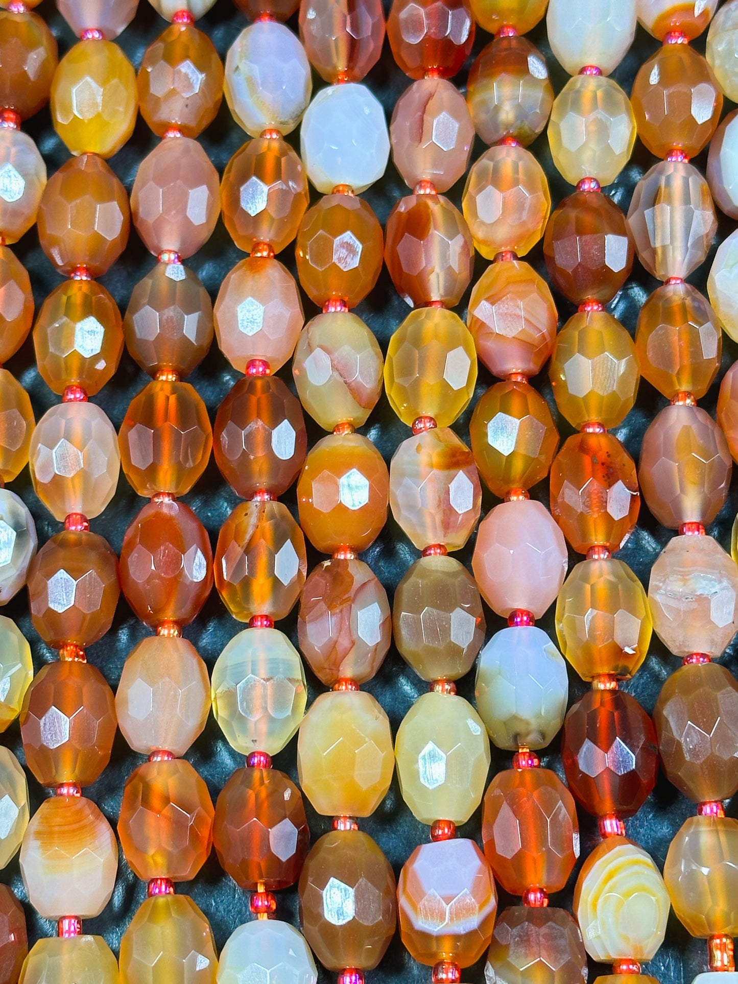 AAA NATURAL Botswana Agate Gemstone Bead Faceted 13x10 Barrel Shape, Gorgeous Red Orange Color Botswana Agate Gemstone Bead Full Strand 15.5