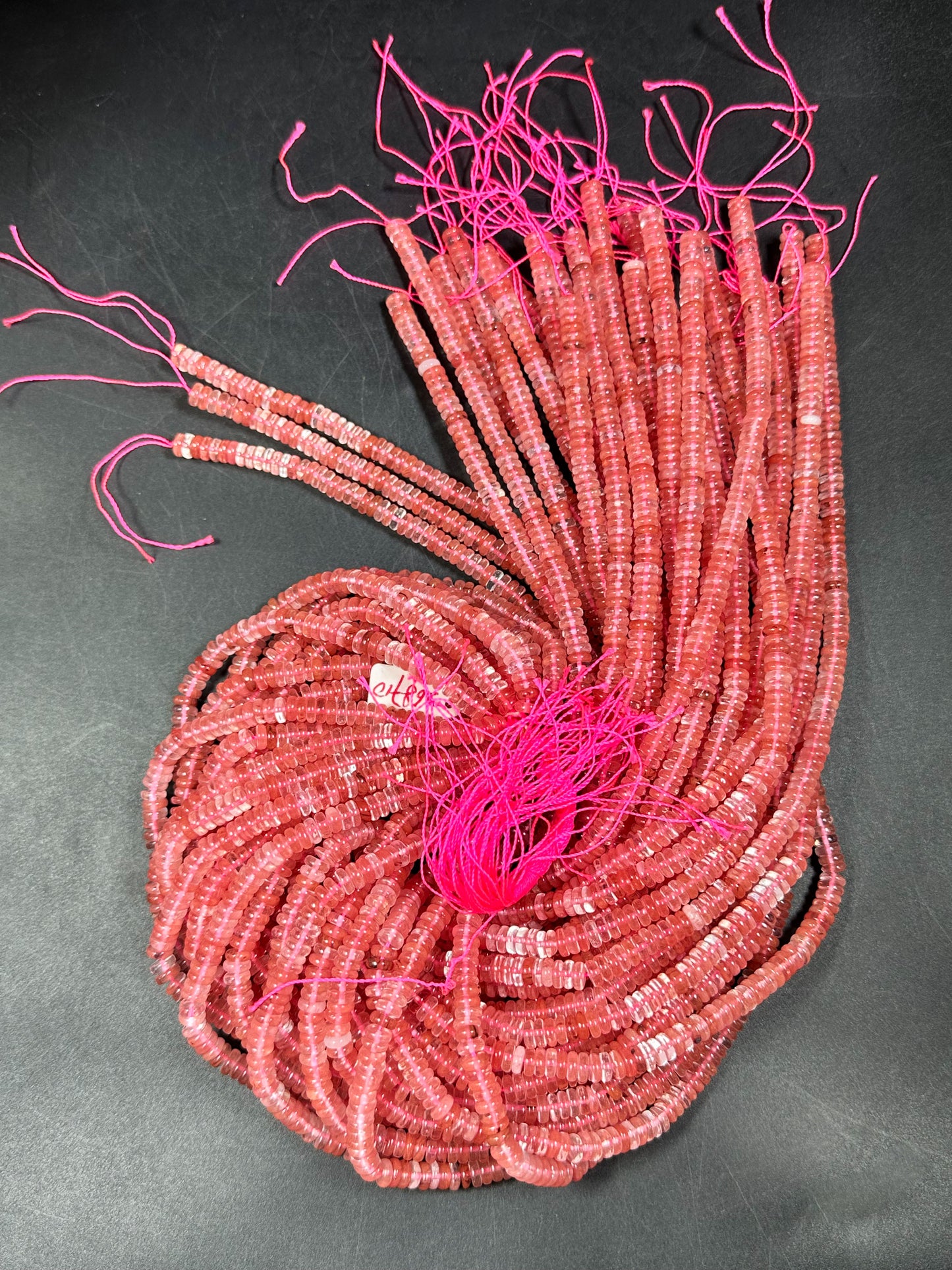 NATURAL Watermelon Quartz Gemstone Bead 6x2mm Rondelle Shape, Beautiful Clear Pink Color Watermelon Quartz Gemstone Bead Full Strand 15.5"