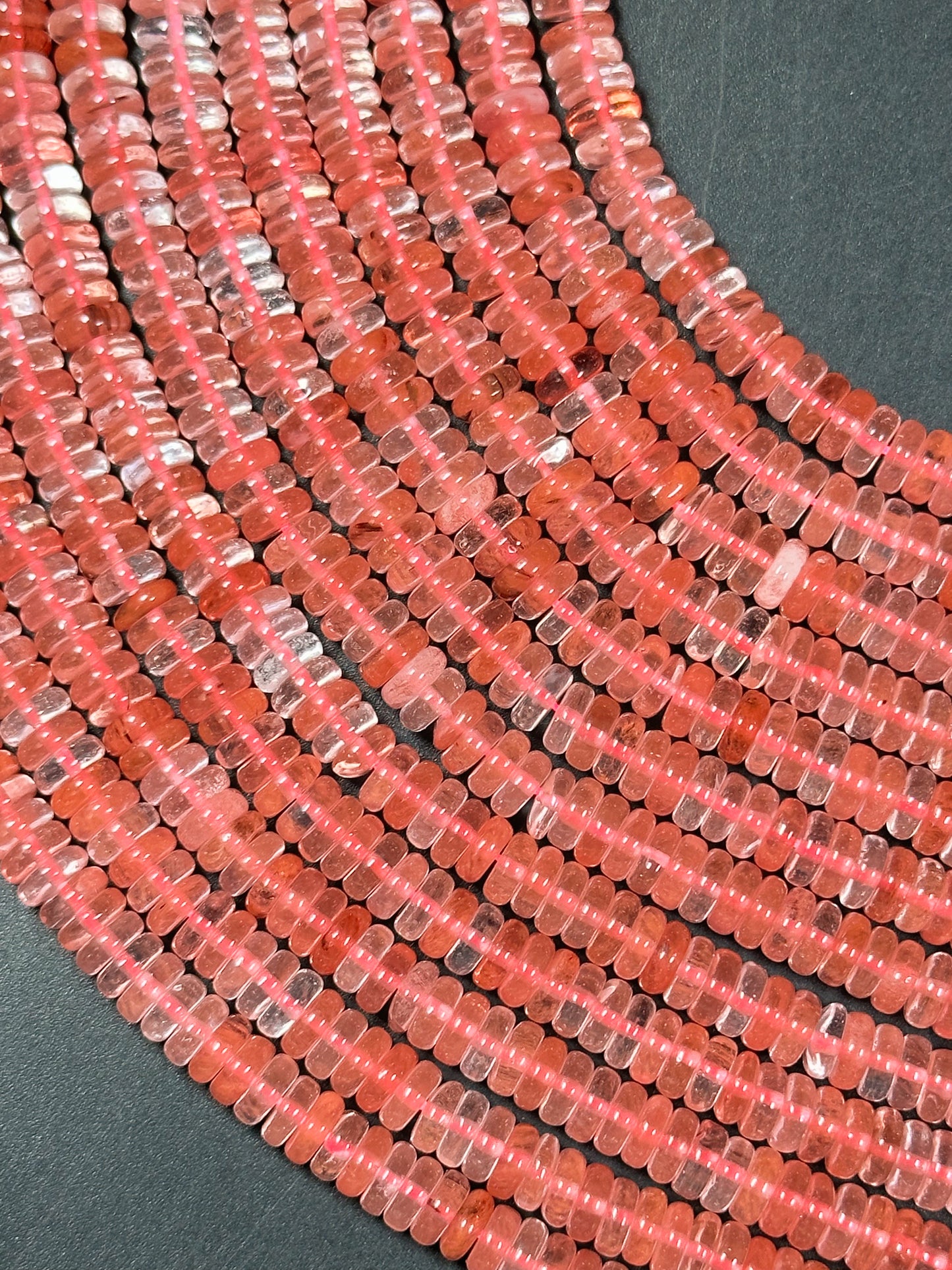 NATURAL Watermelon Quartz Gemstone Bead 6x2mm Rondelle Shape, Beautiful Clear Pink Color Watermelon Quartz Gemstone Bead Full Strand 15.5"