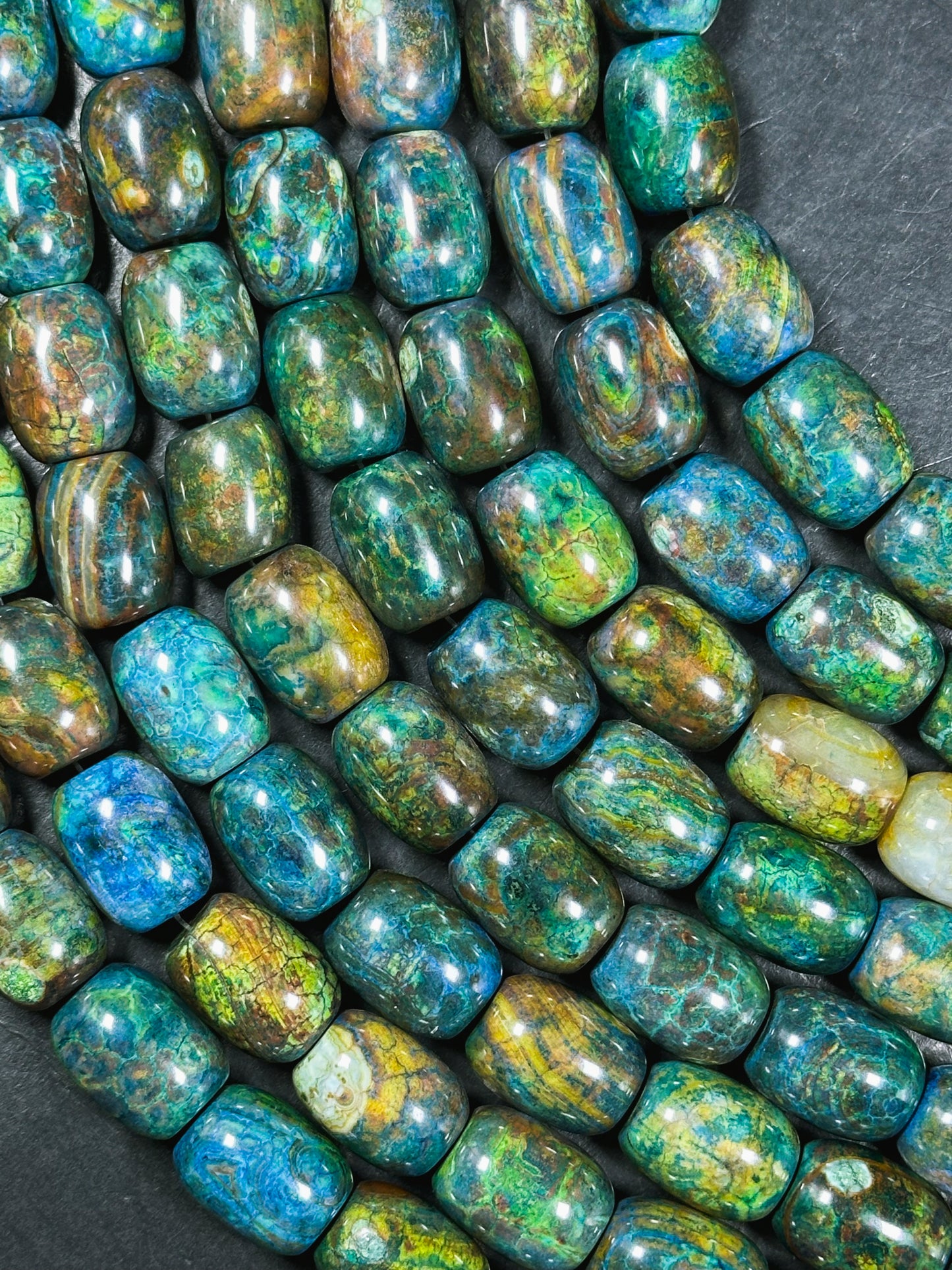 Natural Tibetan Gemstone Bead 17x13mm Barrel Shape, Gorgeous Multicolor Green Blue Tibetan Gemstone Beads, Excellent Quality Full Strand 13"