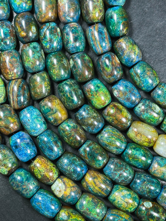 Natural Tibetan Gemstone Bead 17x13mm Barrel Shape, Gorgeous Multicolor Green Blue Tibetan Gemstone Beads, Excellent Quality Full Strand 13"