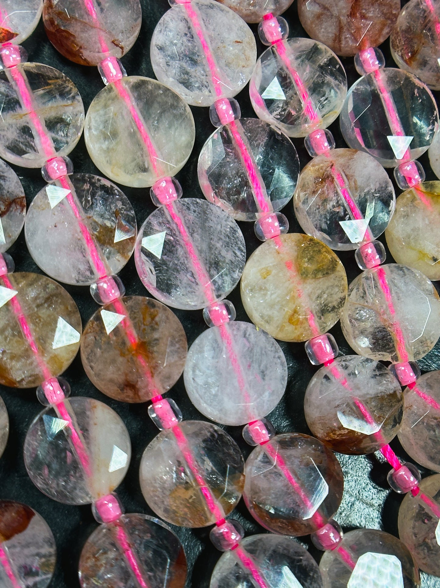 Natural Fire Cherry Quartz Gemstone Bead Faceted 9mm Coin Shape Bead, Beautiful Natural Clear Red Pink Cherry Quartz Bead, Full Strand 15.5