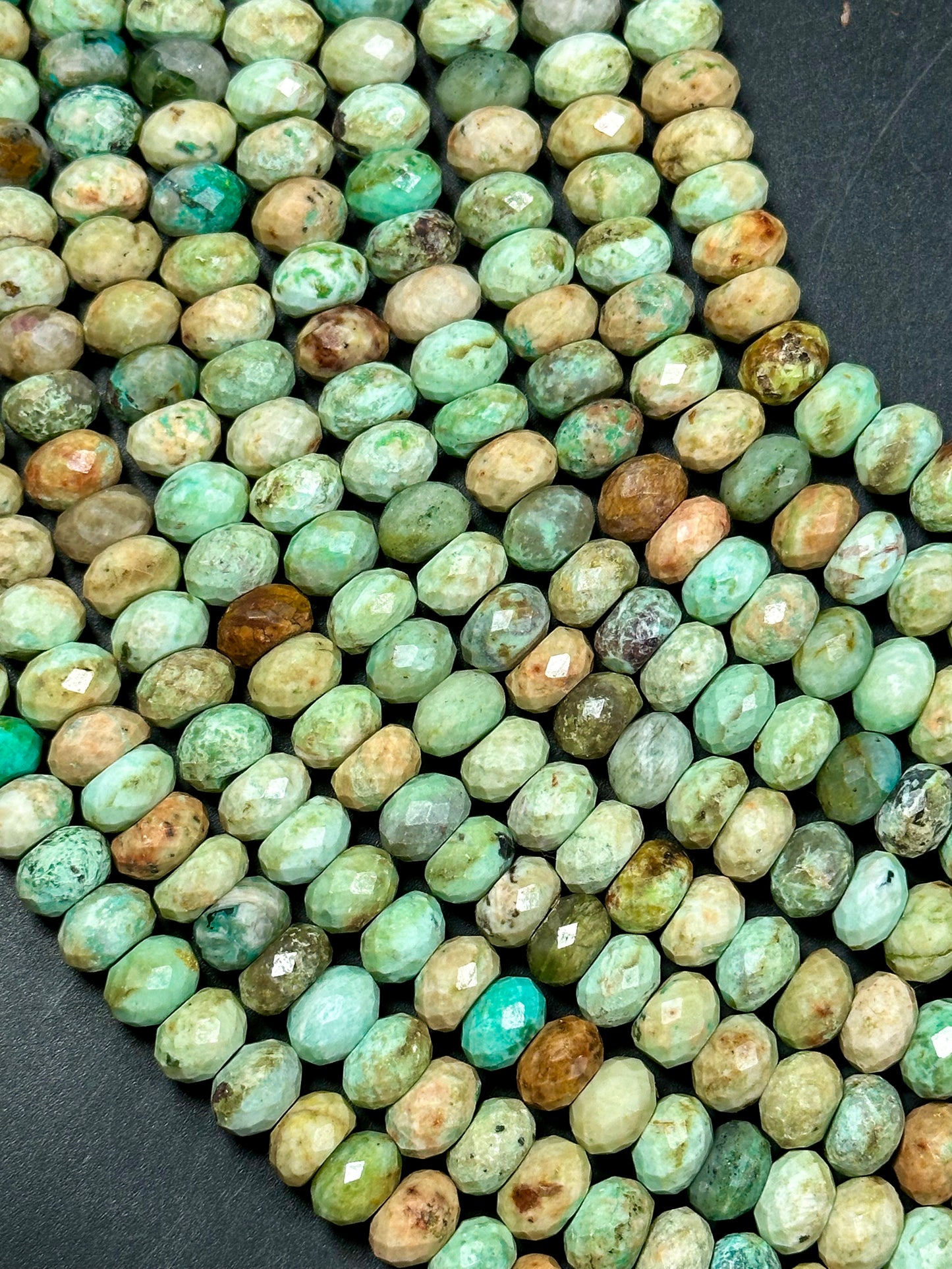 NATURAL Turquoise Gemstone Bead Faceted 9x6mm Rondelle Shape, Gorgeous Green Blue Orange Color Turquoise Gemstone Bead, Great Quality 15.5"