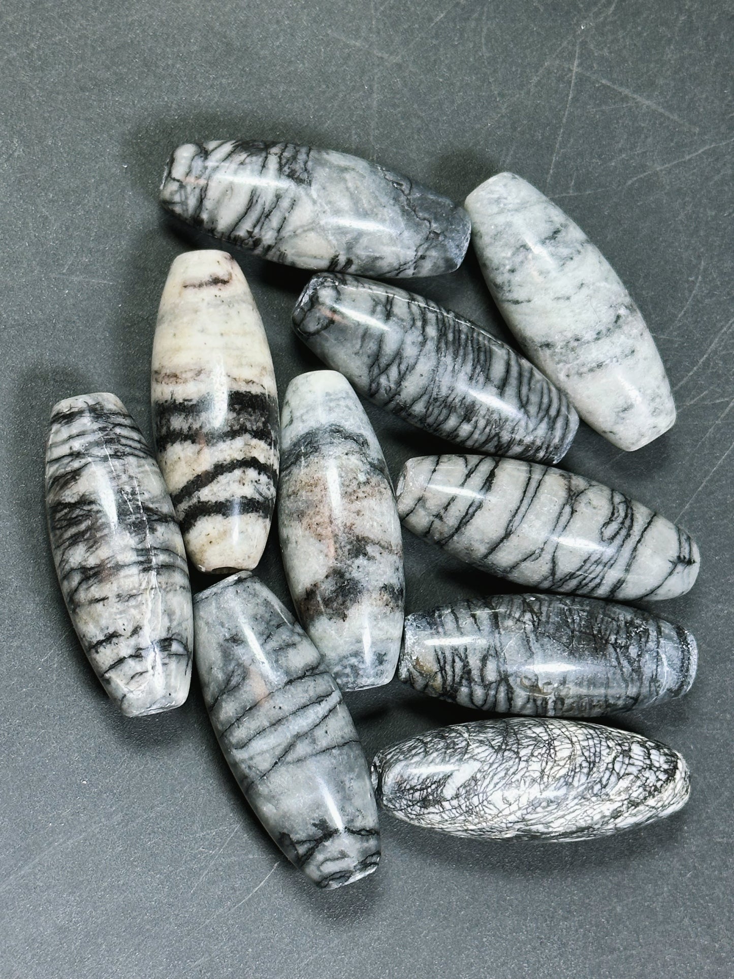 AAA Natural Spider Web Jasper Gemstone Bead 40x15mm Barrel Shape, Beautiful Black Gray White Color Web Jasper Gemstone Beads, LOOSE BEADS