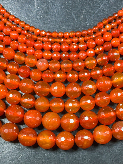 AAA Natural Carnelian Gemstone Bead Faceted 4mm 6mm 8mm 10mm 12mm Round Bead, Beautiful Natural Red Orange Carnelian Stone Bead 15.5" Strand
