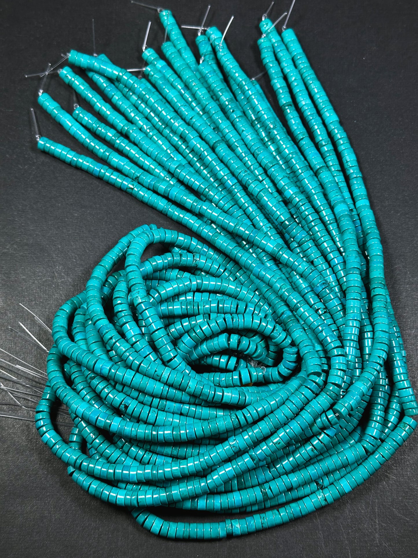 Natural Chinese Turquoise Gemstone Bead Heishi Rondelle Shape, Beautiful Blue Color Turquoise Beads, Great Quality Full Strand 15.5"