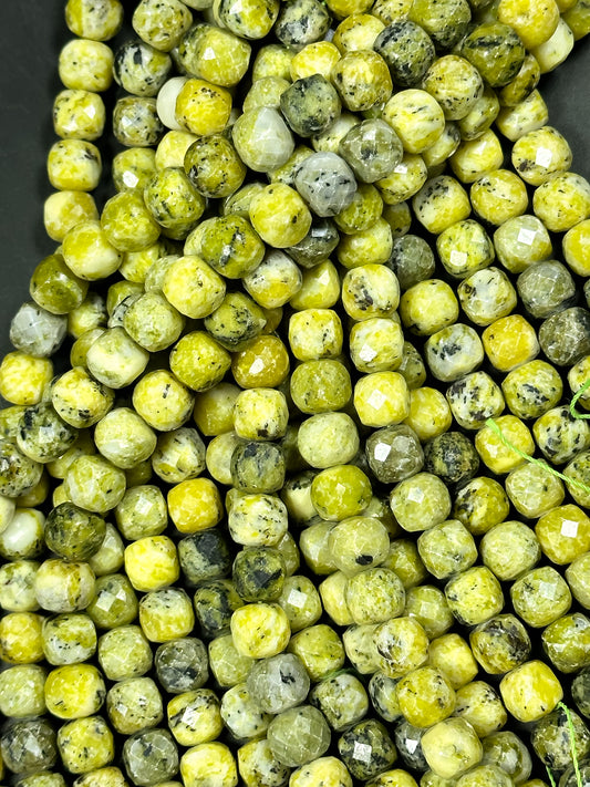 Natural Yellow Turquoise Gemstone Bead Faceted 9-10mm Cube Shape Bead, Beautiful Yellow Color Turquoise Gemstone Bead 15.5"