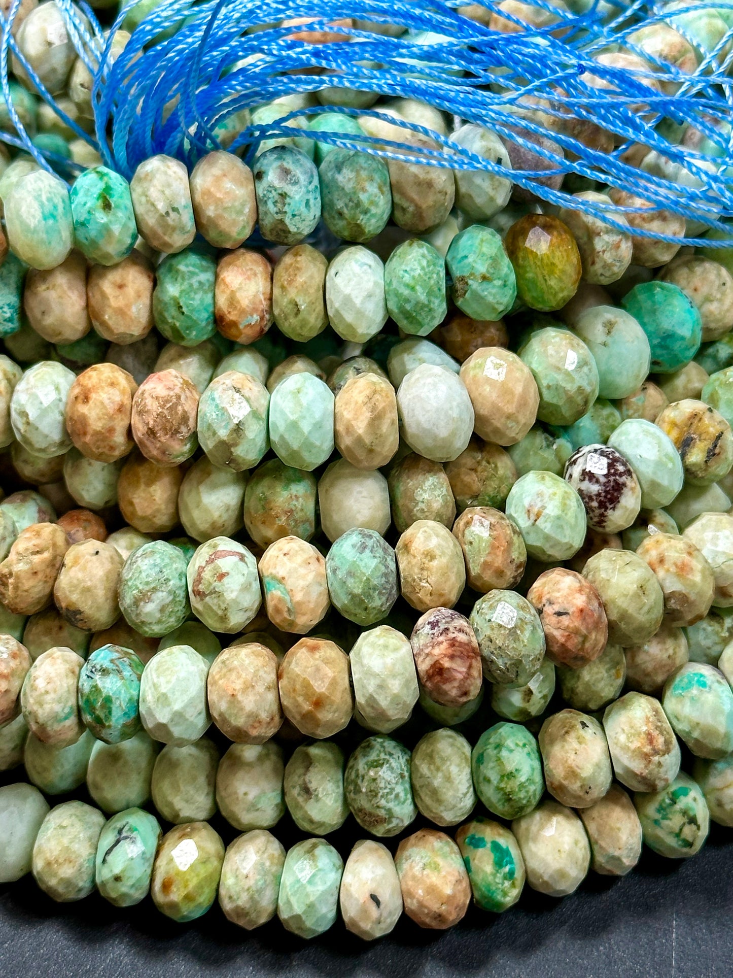 NATURAL Turquoise Gemstone Bead Faceted 9x6mm Rondelle Shape, Gorgeous Green Blue Orange Color Turquoise Gemstone Bead, Great Quality 15.5"