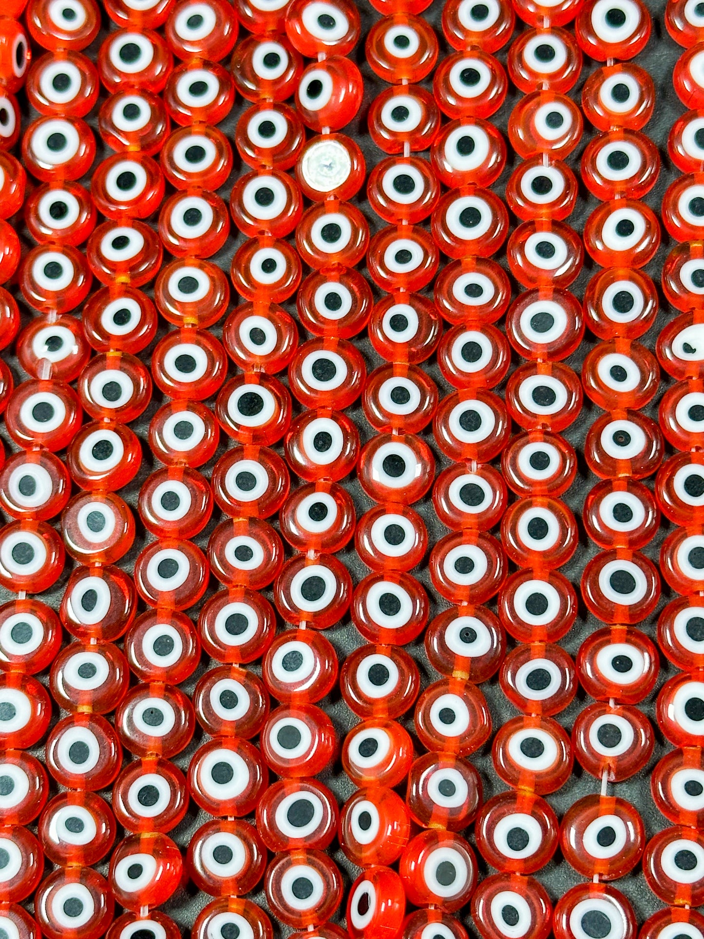 Beautiful Evil Eye Glass Beads 8mm Flat Coin Shape, Beautiful Red Orange Color Evil Eye Beads, Religious Amulet Prayer Beads, Great Quality