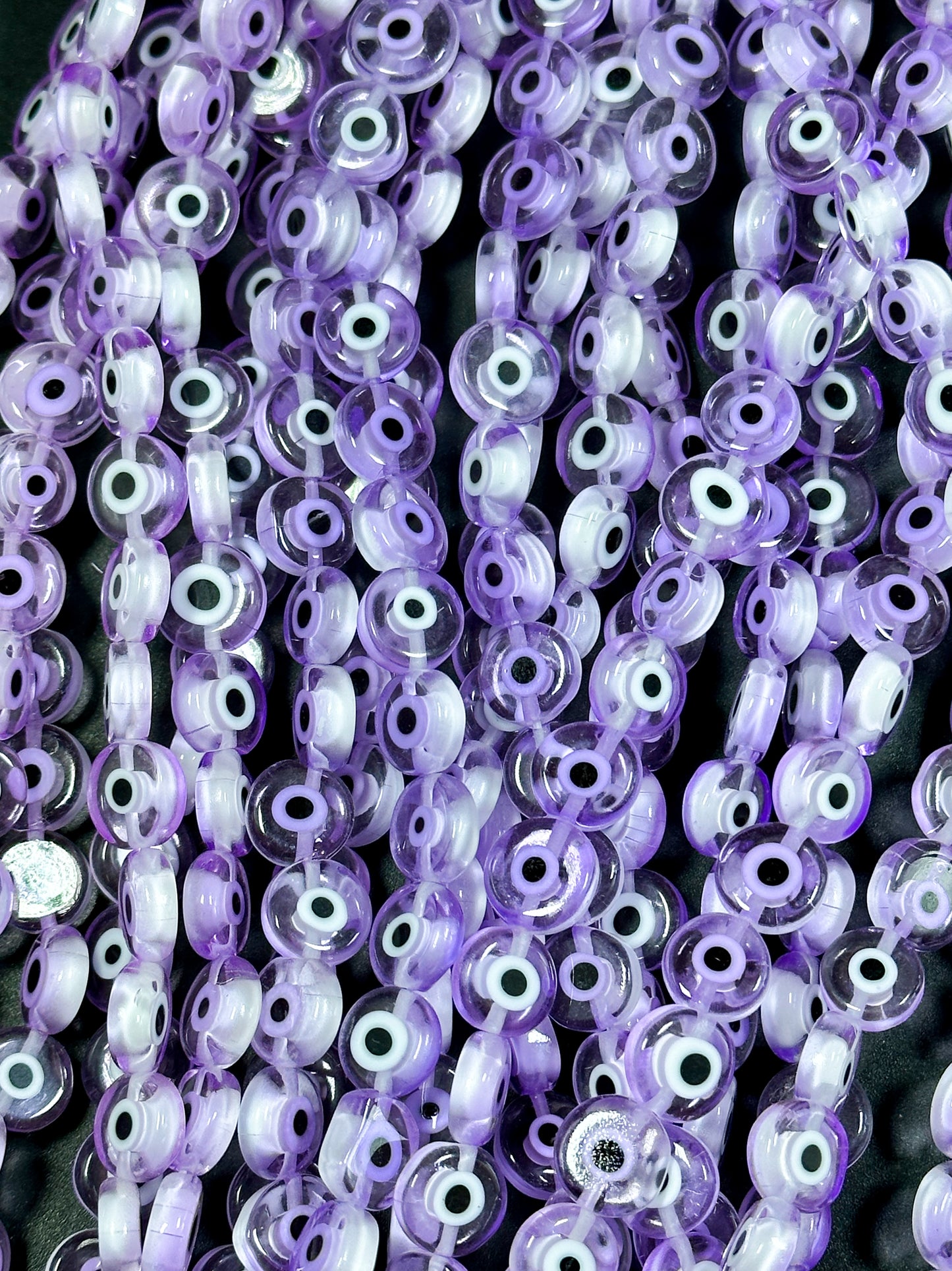 Beautiful Evil Eye Glass Beads 6mm 8mm 10mm Flat Coin Shape, Beautiful Purple Clear Color Evil Eye Glass Beads, Religious Amulet Prayer Beads