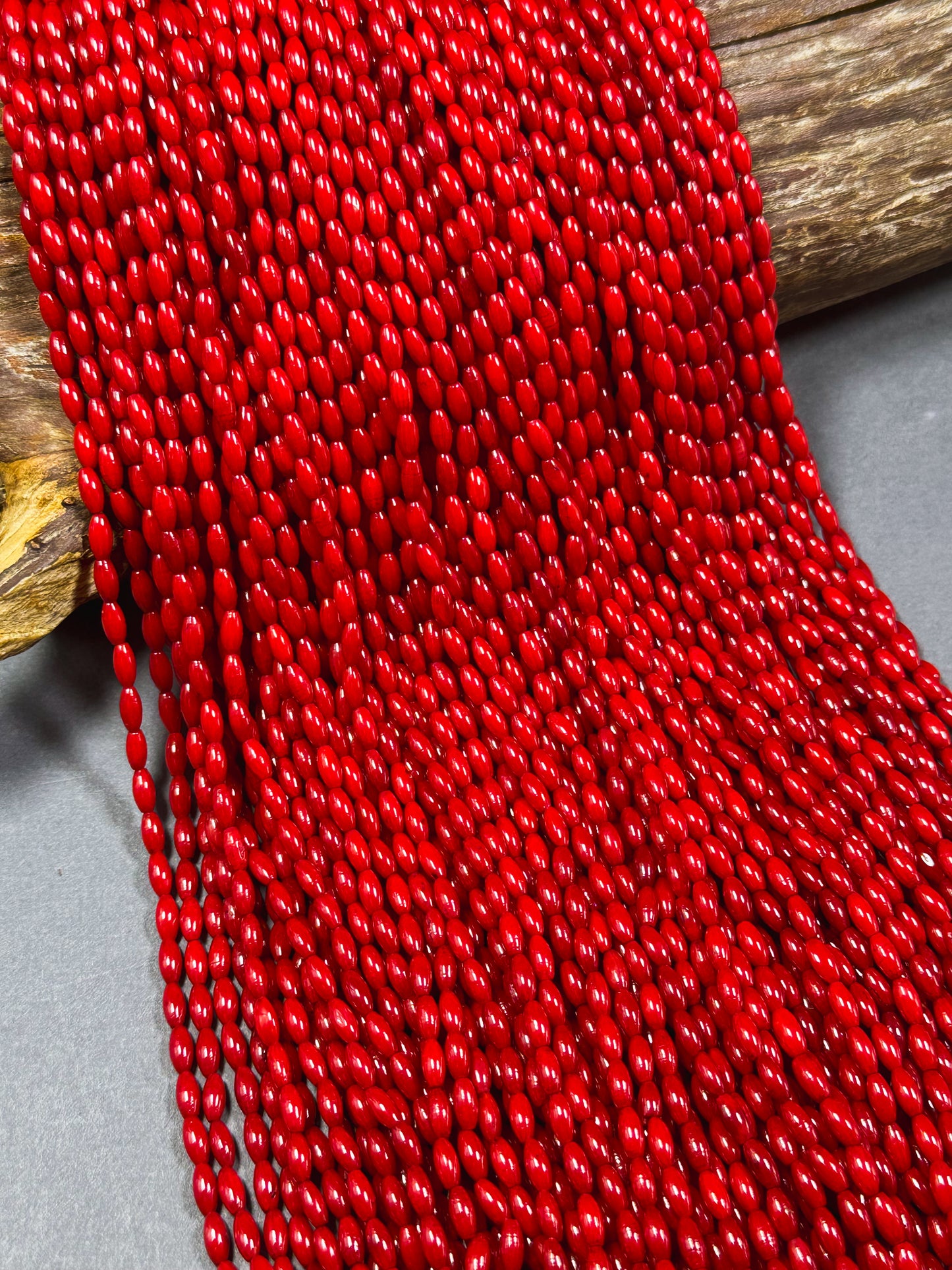 Natural Bamboo Coral Gemstone Bead 6x3mm Rice Shape Bead, Beautiful Natural Red Color Bamboo Coral Beads, Great Quality Full Strand 15.5"
