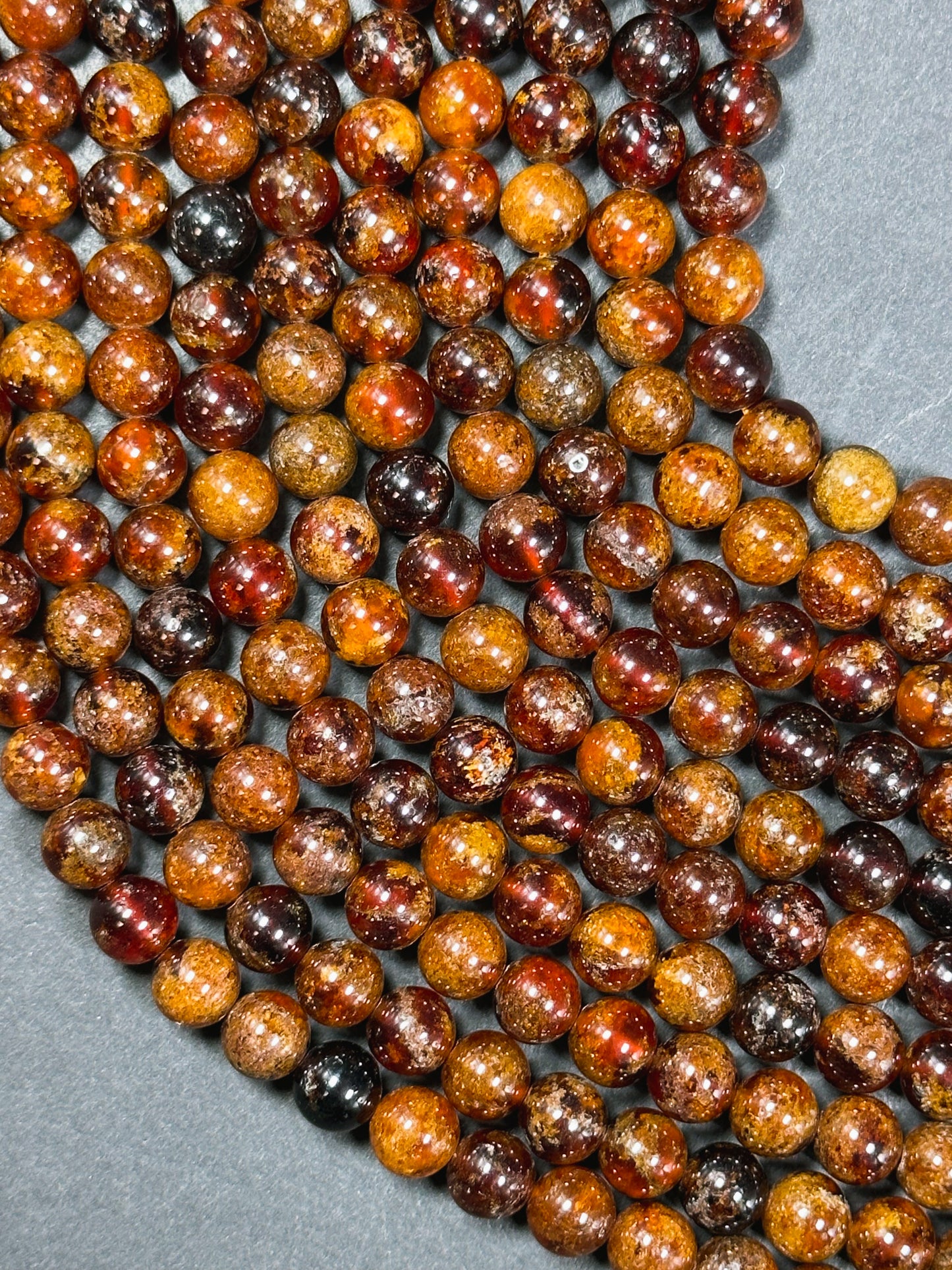 AA+ Natural Hessonite Orange Garnet Gemstone Bead 4mm 6mm 8mm Round Bead, Beautiful Natural Orange Brown Color Garnet Bead Full Strand 15.5"