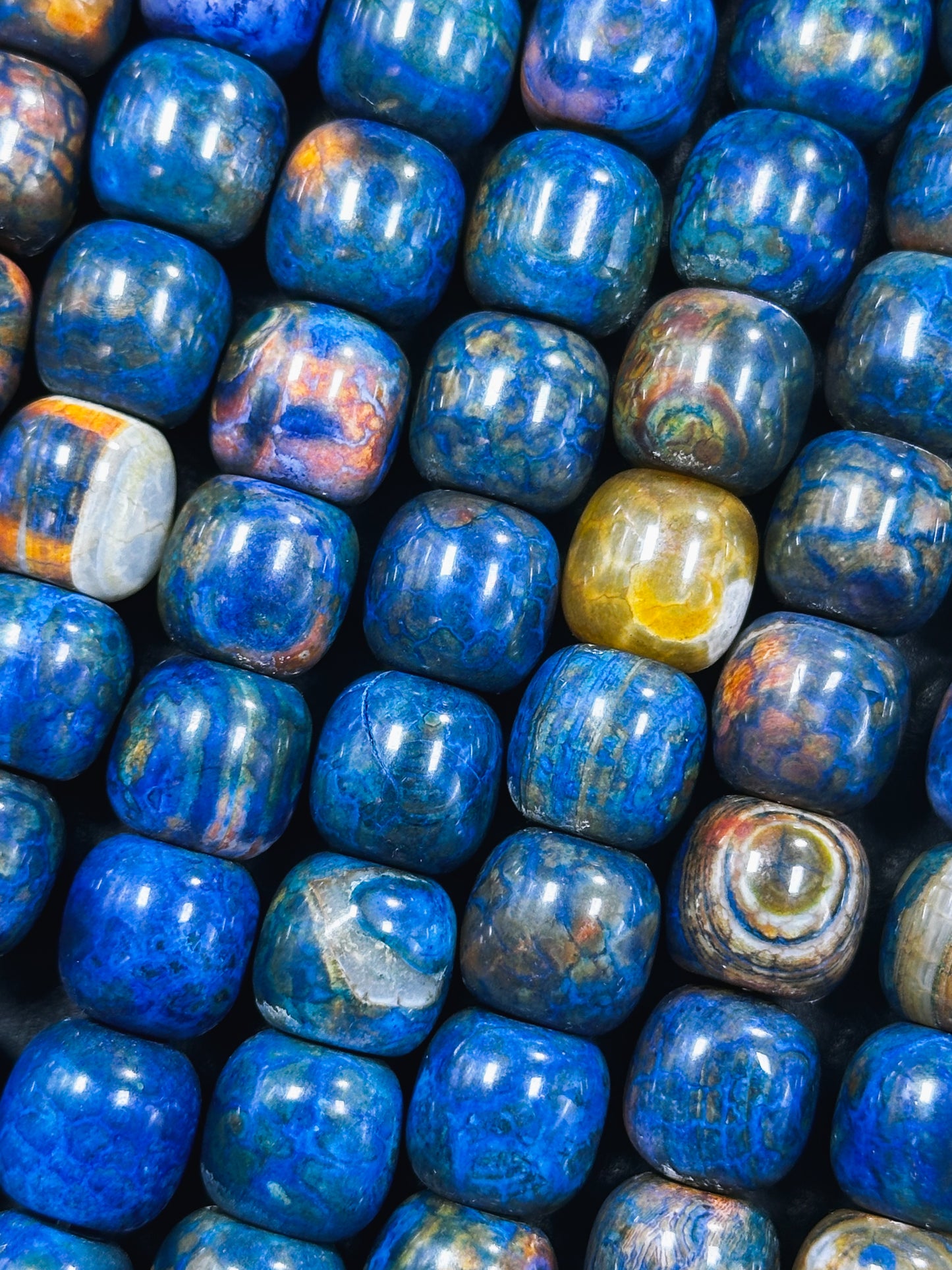 Natural Tibetan Gemstone Bead 12x13mm Barrel Shape, Gorgeous Multicolor Blue Color Tibetan Gemstone Beads, Excellent Quality Full Strand 13"