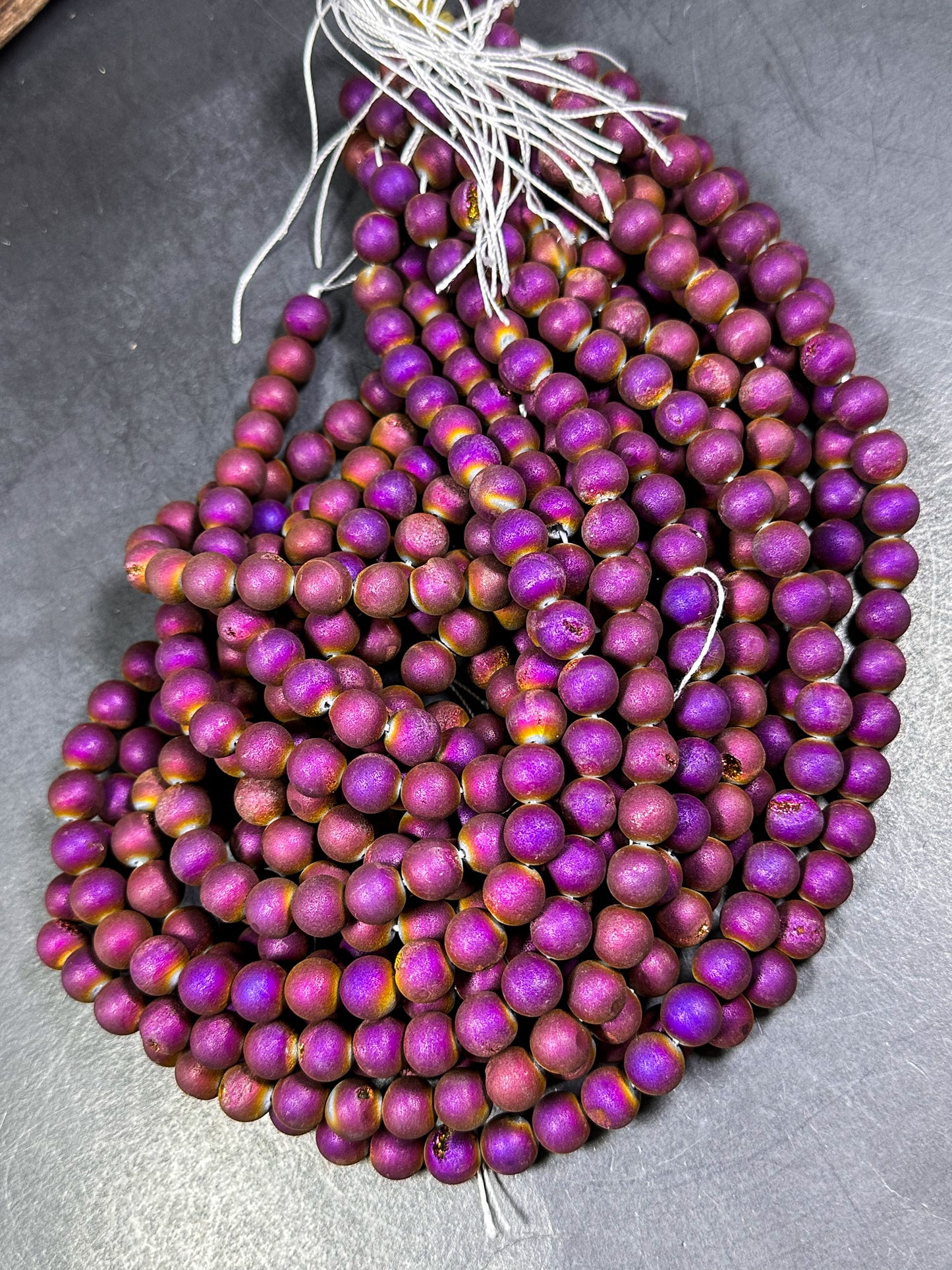 Natural Matte Druzy Agate Gemstone Beads 6mm 8mm 10mm 12mm Round Beads, Dark Magenta Purple Color Matte Druzy Agate Beads Full Strand 15.5"