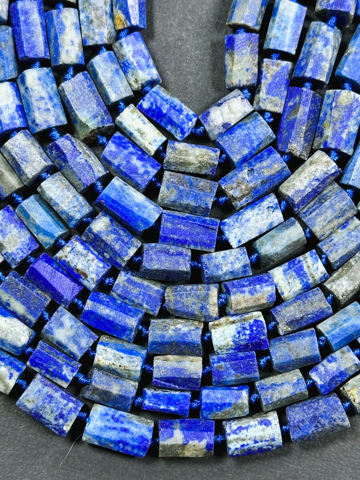 Natural Matte Lapis Lazuli Gemstone Faceted 12x8mm Tube Shape Bead, Beautiful Natural Blue Color Matte Lapis Gemstone Bead Full Strand 15.5"