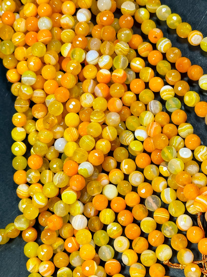 NATURAL Botswana Agate Gemstone Bead Faceted 6mm 8mm 10mm 12mm Round Beads, Beautiful Orange Yellow Color Gemstone Beads Full Strand 15.5"