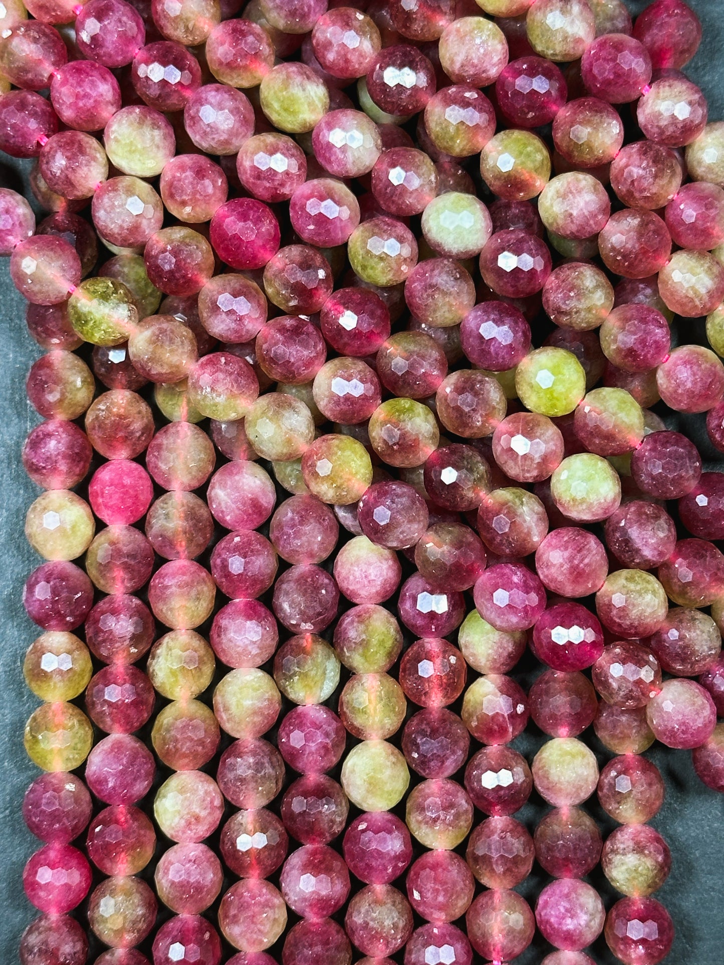 Natural Watermelon Tourmaline Quartz Gemstone Bead Faceted 6mm 8mm 10mm Round Beads, Beautiful Green Red-Pink Color Beads, Great Quality Full Strand 15.5"