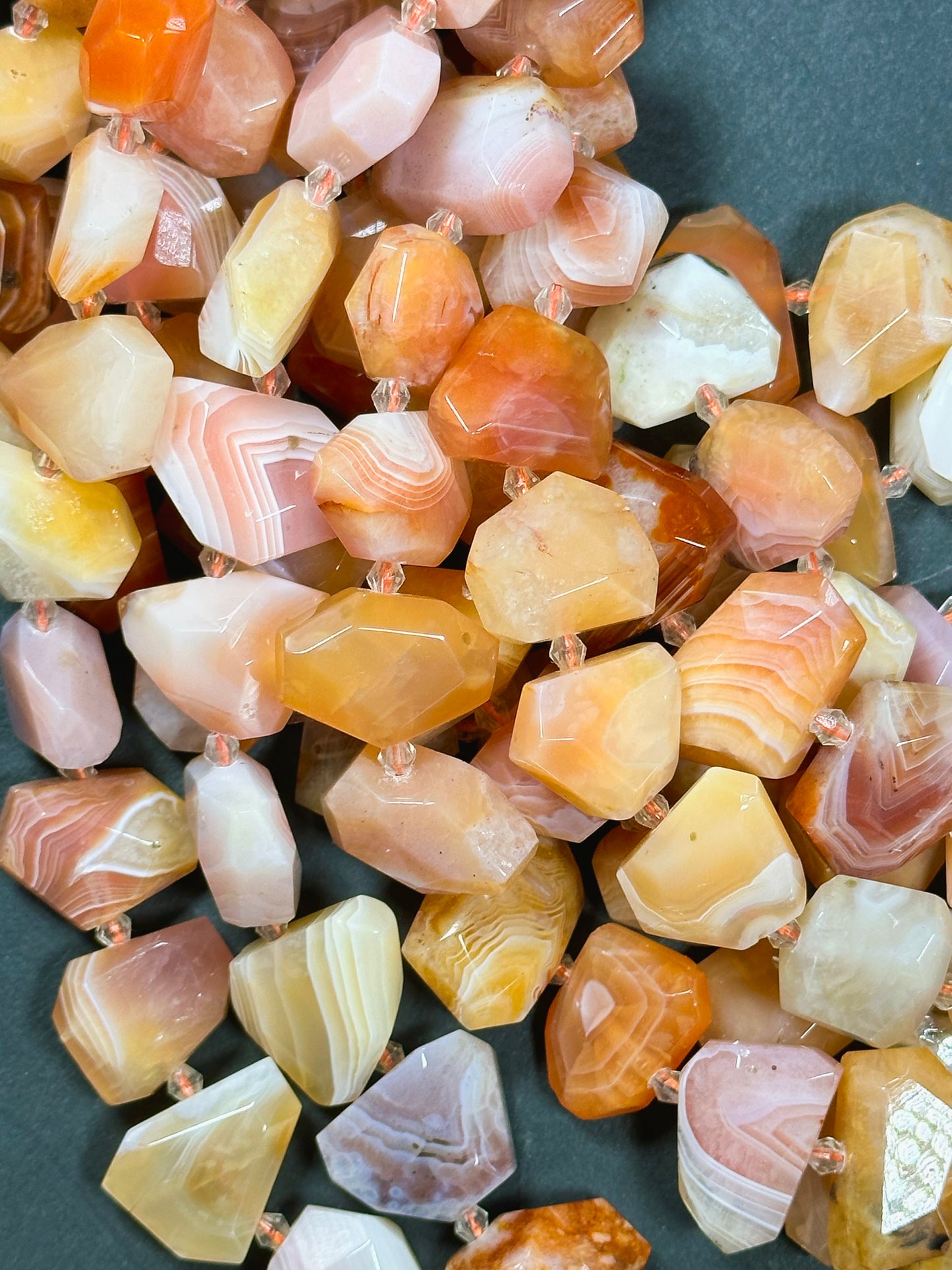 Natural Botswana Agate Gemstone Bead Faceted Nugget Shape, Beautiful Orange White Color Botswana Beads, Excellent Quality Full Strand 15.5"