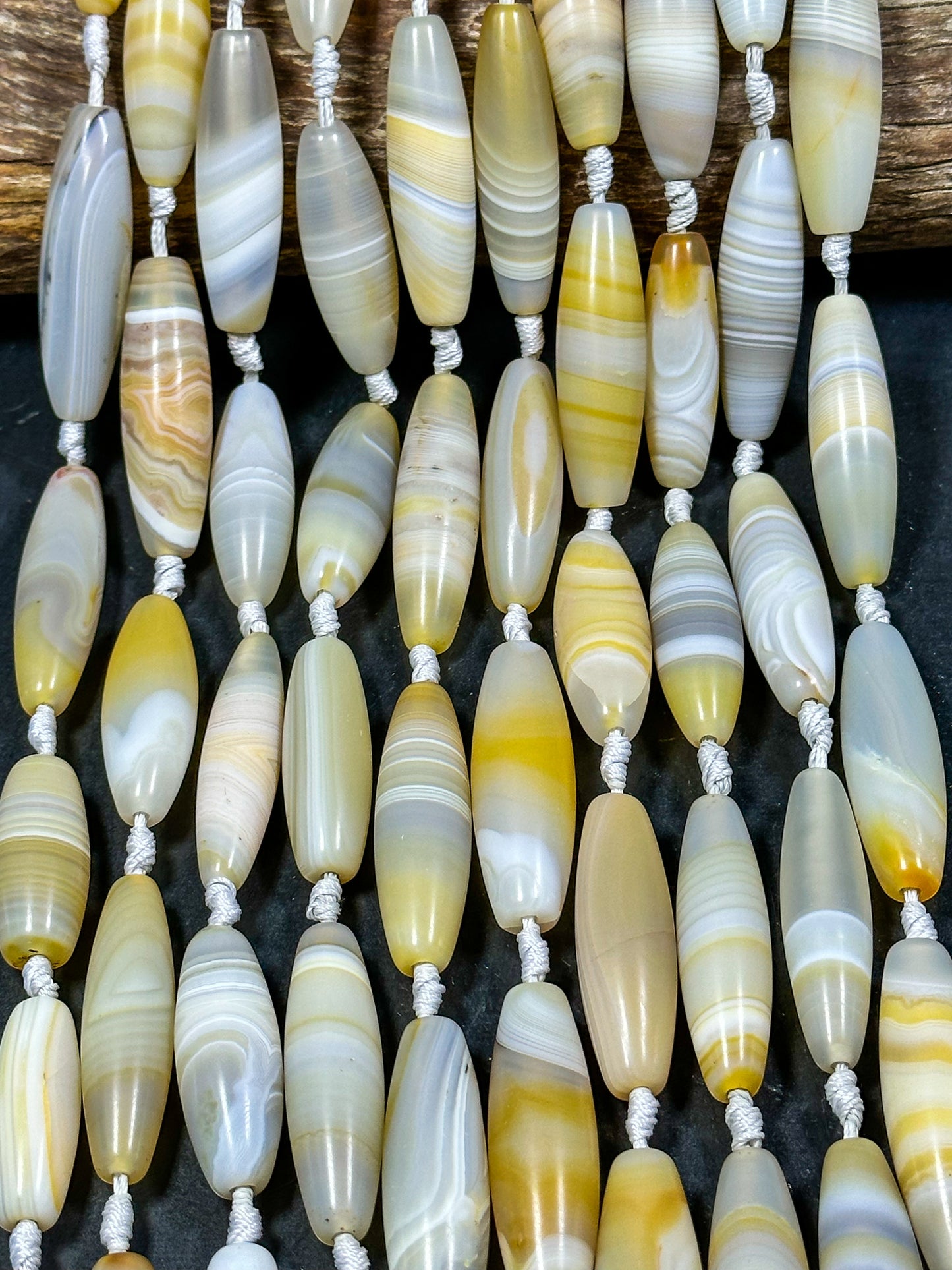 NATURAL Botswana Agate Gemstone Bead 38x12mm to 45x13mm Barrel Shape Beads, Beautiful White Yellow Color Botswana Beads Full Strand 15.5"