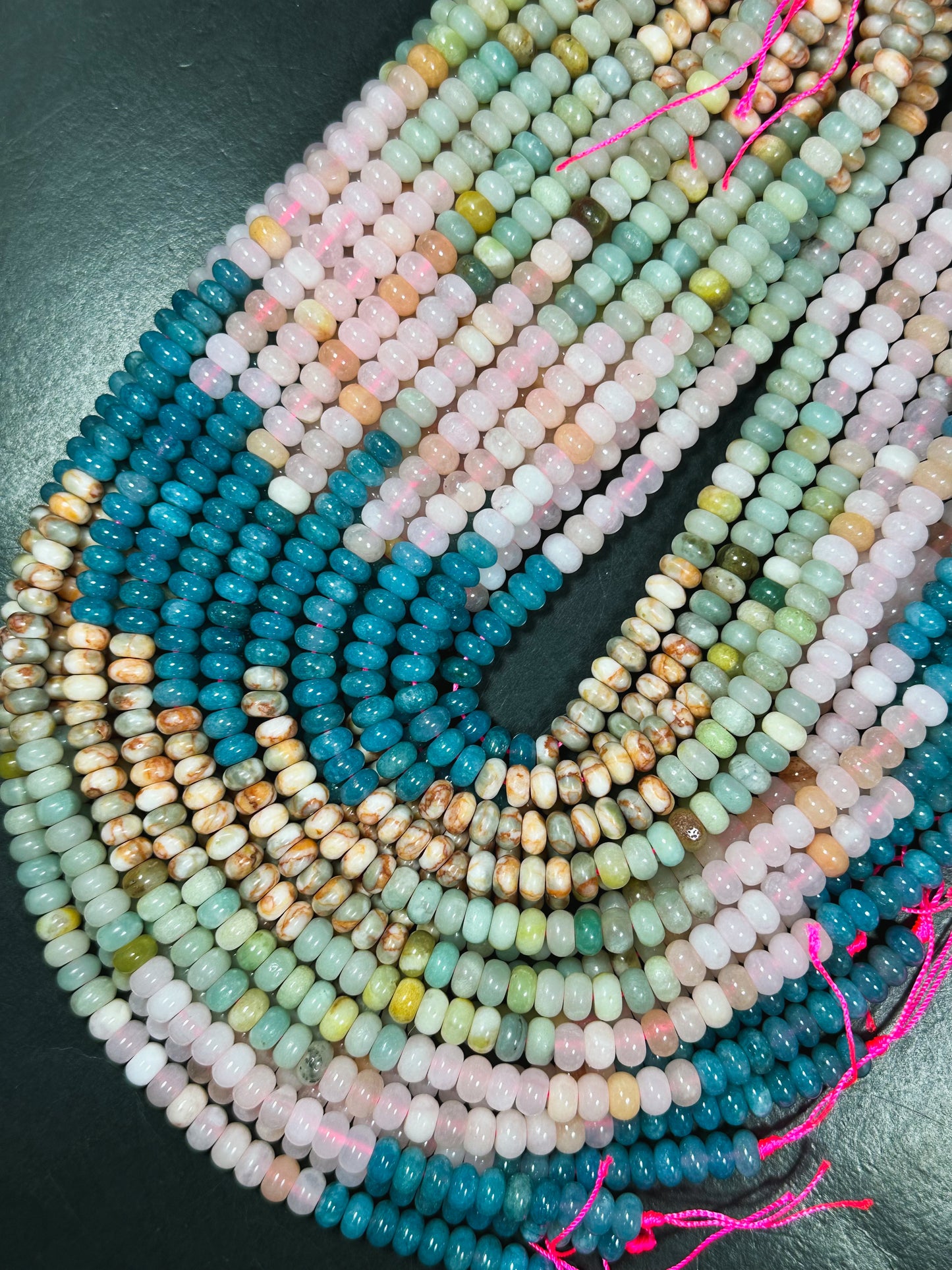 Natural Mixed Gemstone Beads 8x5mm Rondelle Shape, Beautiful Flower Amazonite Rose Quartz Apatite Jasper Gemstone Beads, Full Strand 15.5"