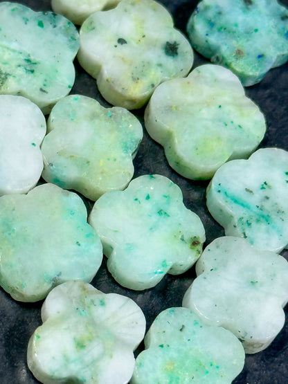 NATURAL Chrysocolla Gemstone Bead Faceted 17mm Clover Flower Shape Beautiful Natural Green Blue Color Chrysocolla Gemstone Bead LOOSE Beads