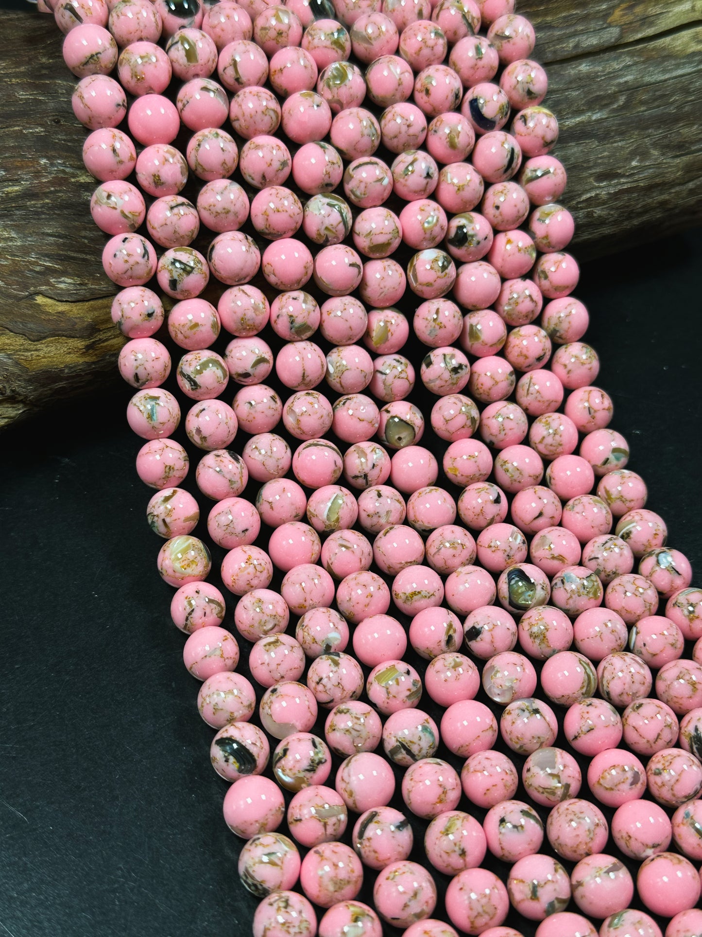 Beautiful Howlite Abalone Shell Bead 6mm 8mm 10mm Round Bead, Gorgeous Pink Color Howlite Natural Abalone Shell Bead Full Strand 15.5"