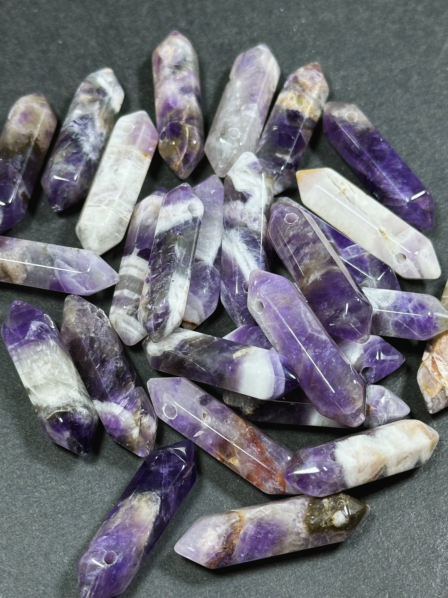 Natural Amethyst Gemstone Bead Faceted 33x8mm Double Point Shape Beautiful Natural Purple Banded Amethyst Gemstone Bead Focal Pendant Piece