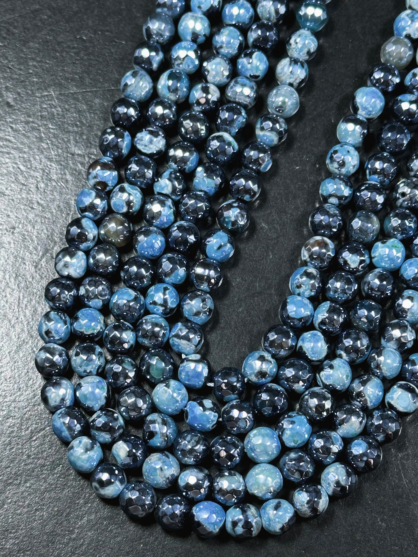 Mystic Natural Tibetan Agate Gemstone Bead Faceted 8mm 10mm Round Beads, Beautiful Mystic Light Sky Blue Agate Stone Bead, Full Strand 15.5"