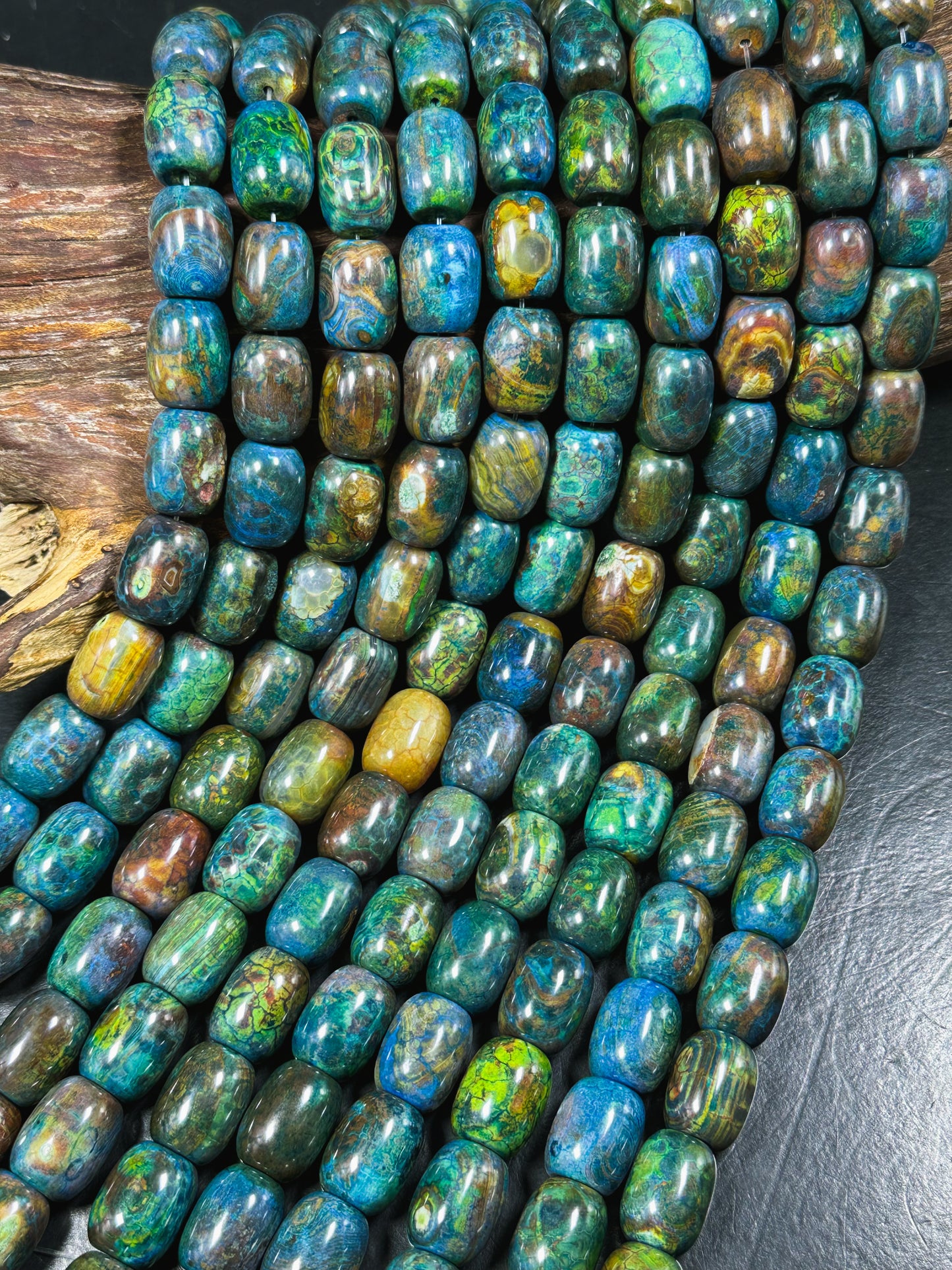 Natural Tibetan Gemstone Bead 17x13mm Barrel Shape, Gorgeous Multicolor Green Blue Tibetan Gemstone Beads, Excellent Quality Full Strand 13"